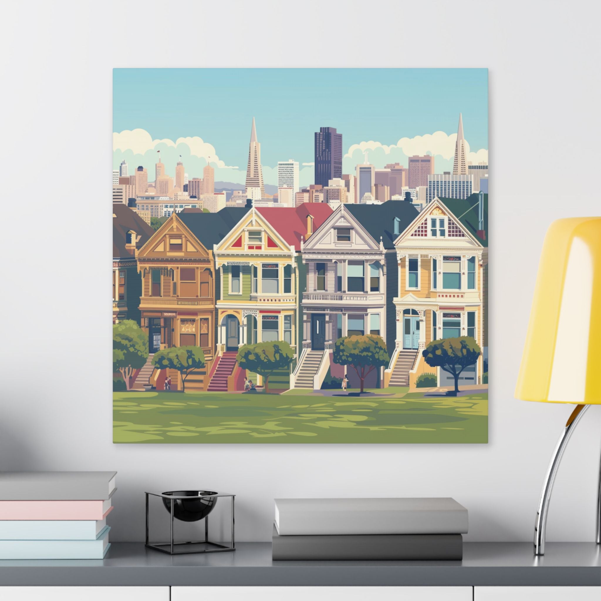 San Francisco Painted Ladies Canvas Print — Vintage Cityscape Wall Art