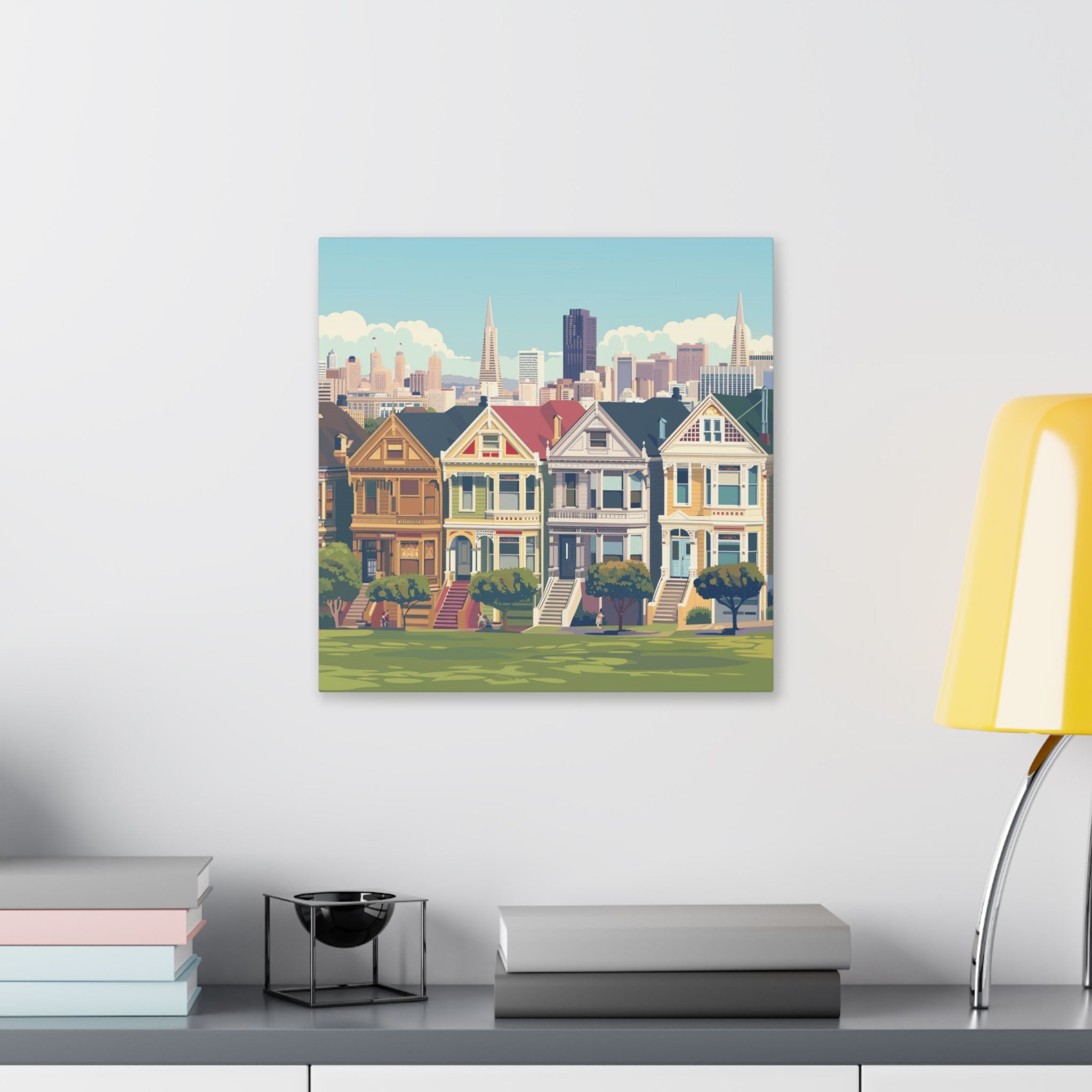 San Francisco Painted Ladies Canvas Print — Vintage Cityscape Wall Art