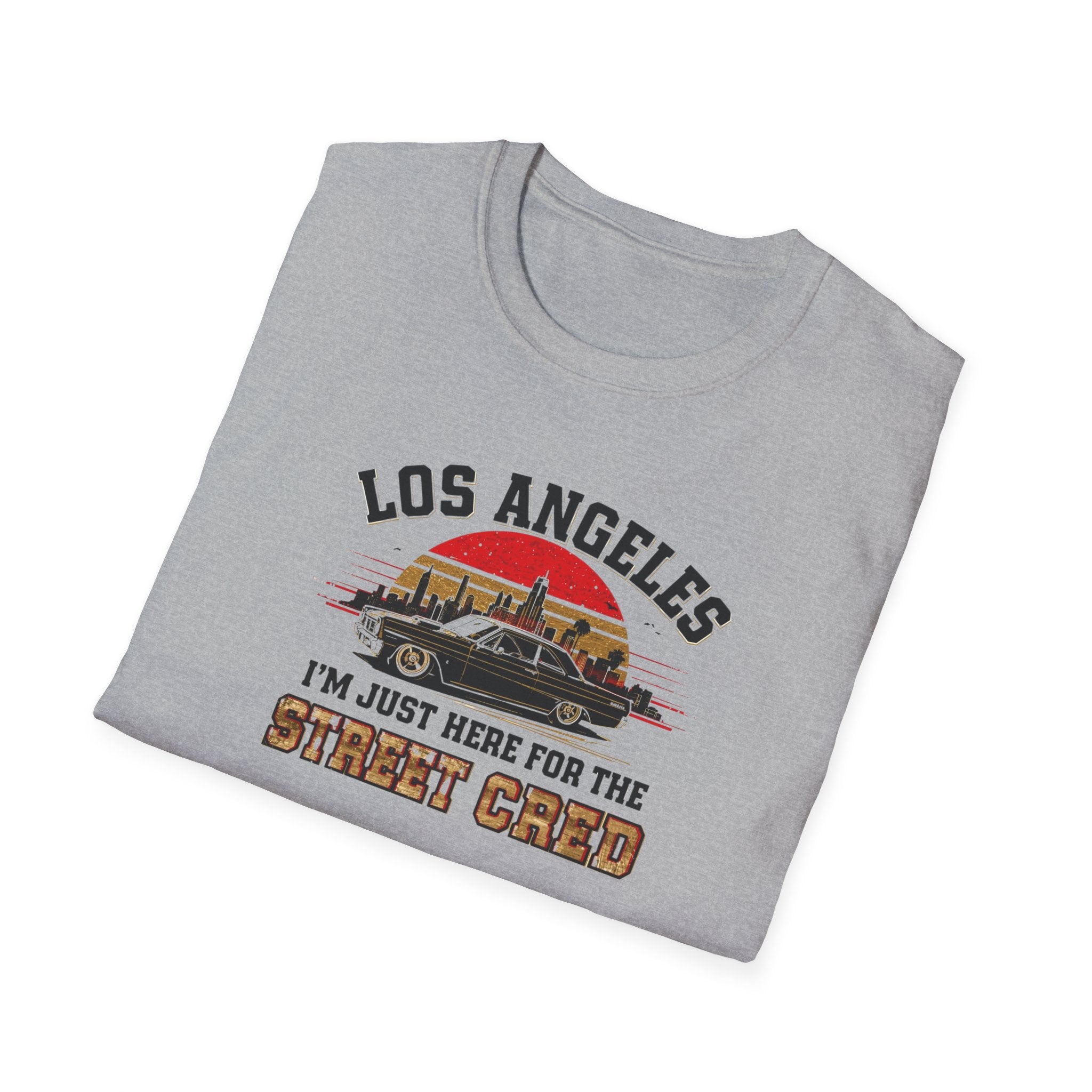 Los Angeles Vintage Sunset T-Shirt — "I’m Just Here for the Street Cred" Car Graphic