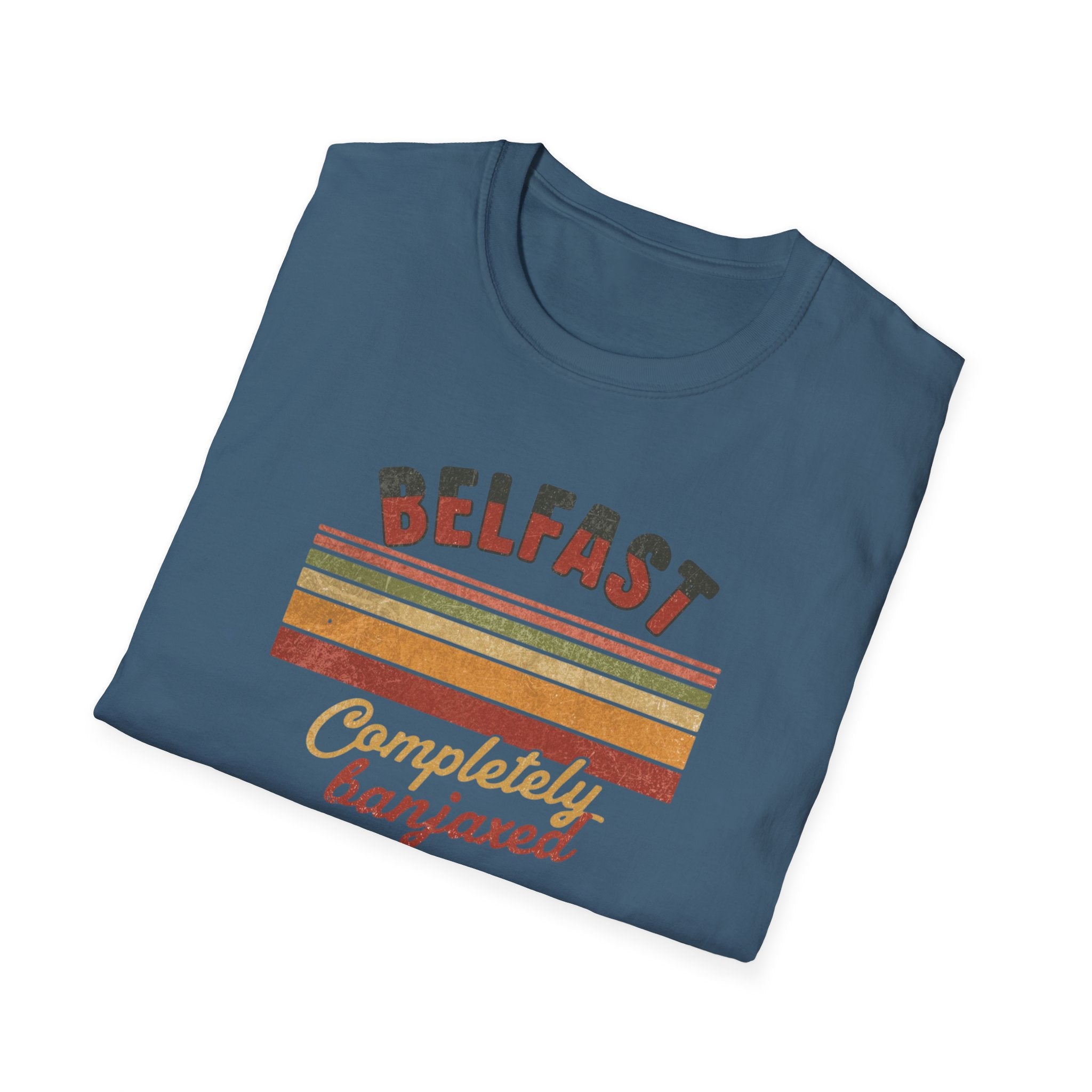 Belfast 'Completely Banjaxed' Retro Stripe T-Shirt — Vintage Irish Humor Tee