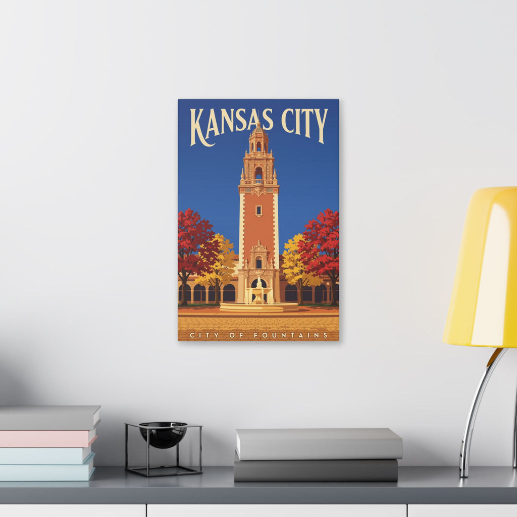 Kansas City City of Fountains Stretched Canvas Wall Art — Vintage Travel Poster