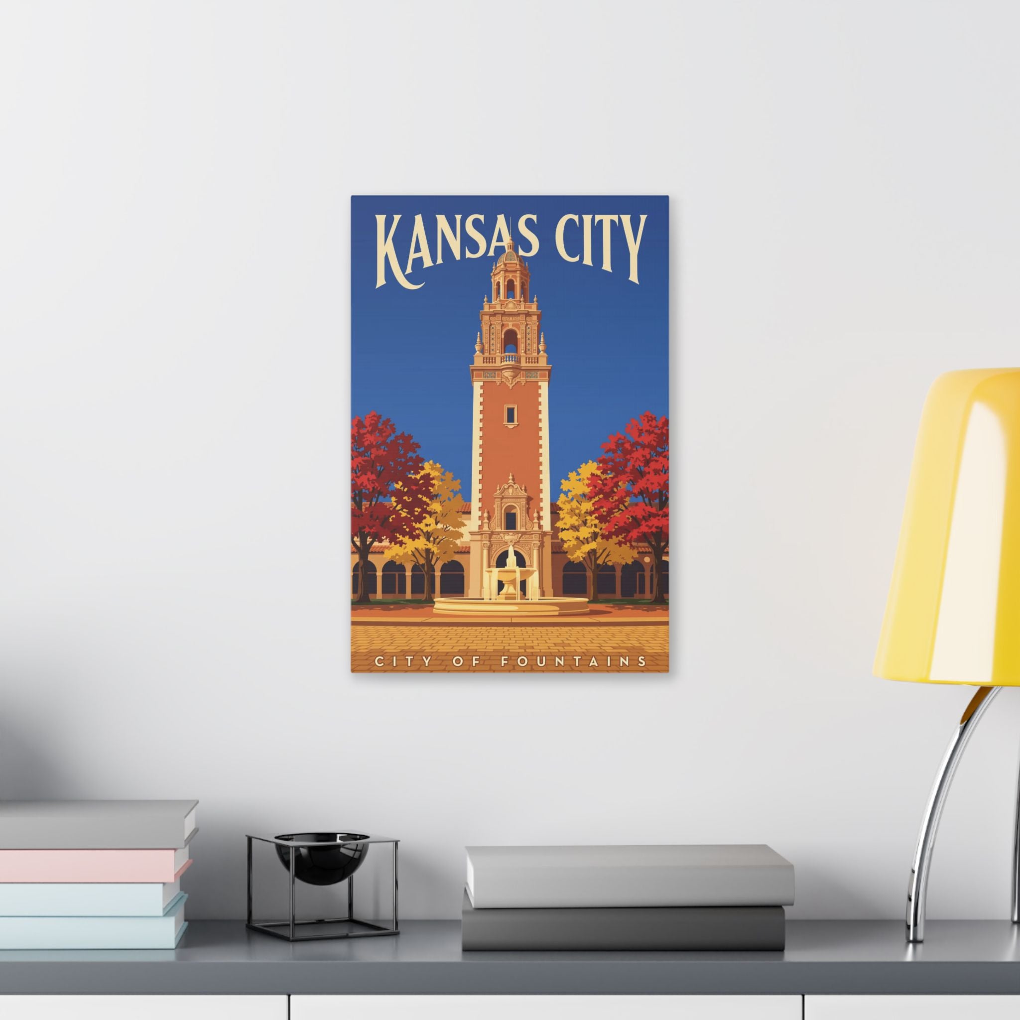 Kansas City City of Fountains Stretched Canvas Wall Art — Vintage Travel Poster