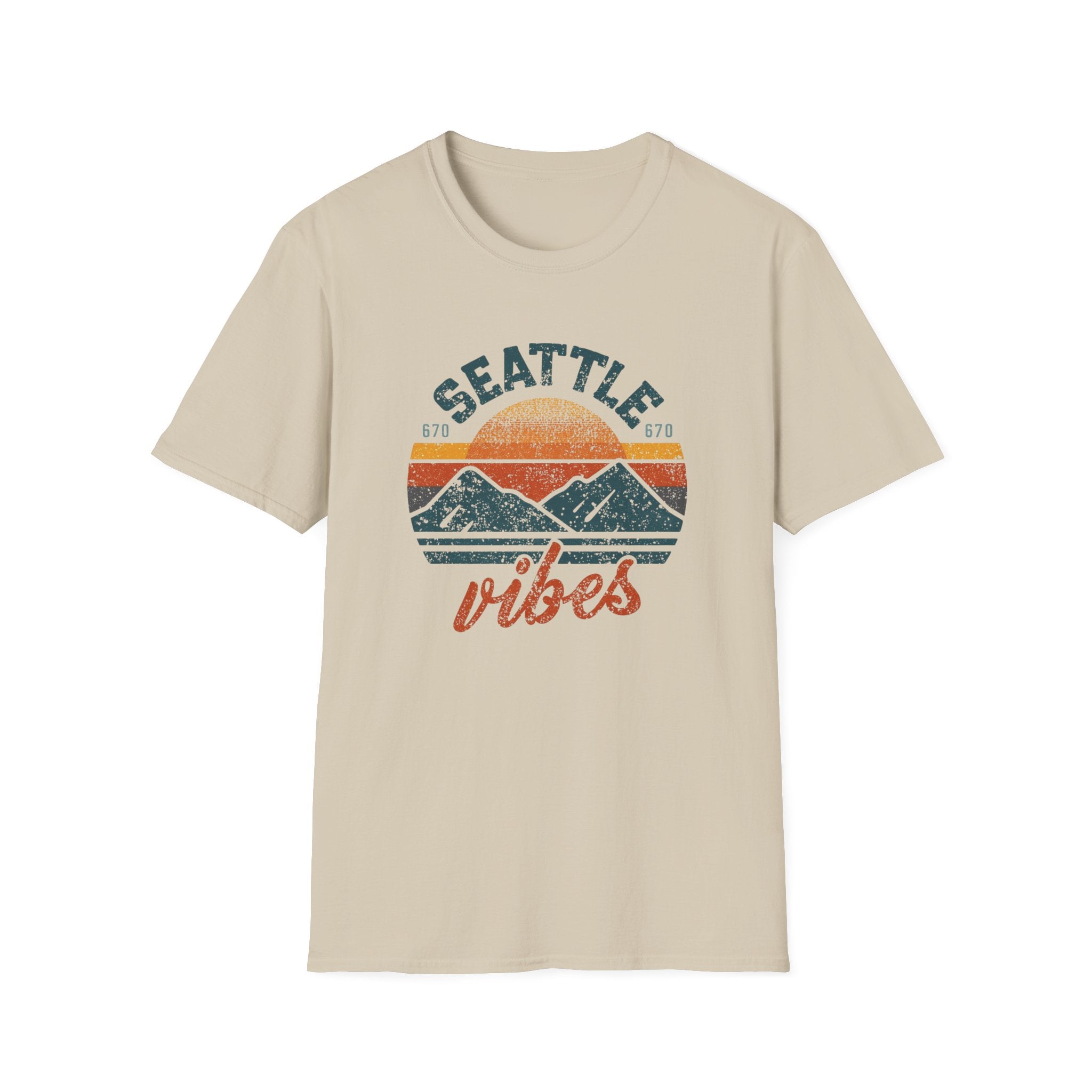 Seattle Vibes T-Shirt — Retro Mountain Sunset Graphic Tee