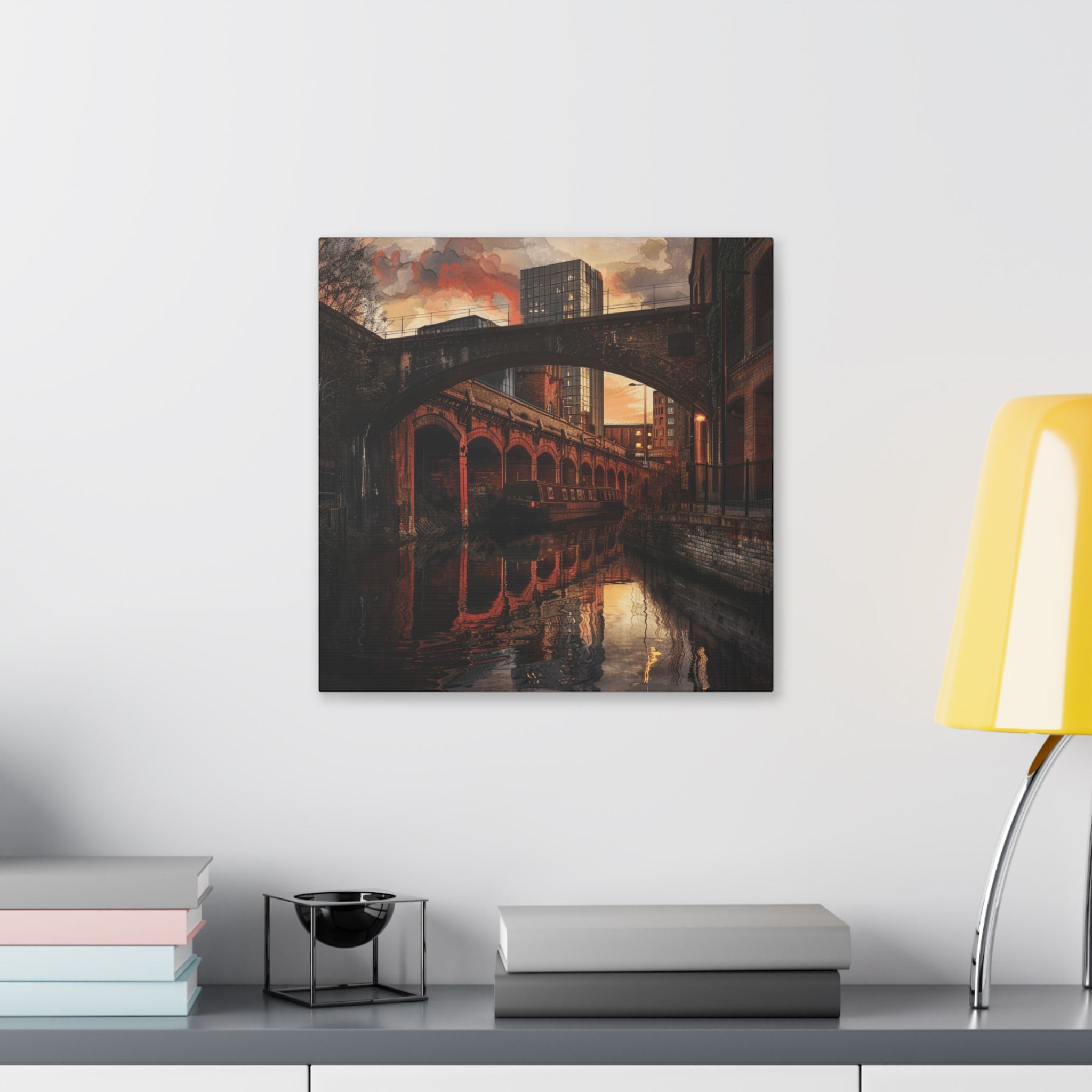 Manchester Castlefield Roman Fort and Victorian Bridge - Urban Canal Sunset Canvas