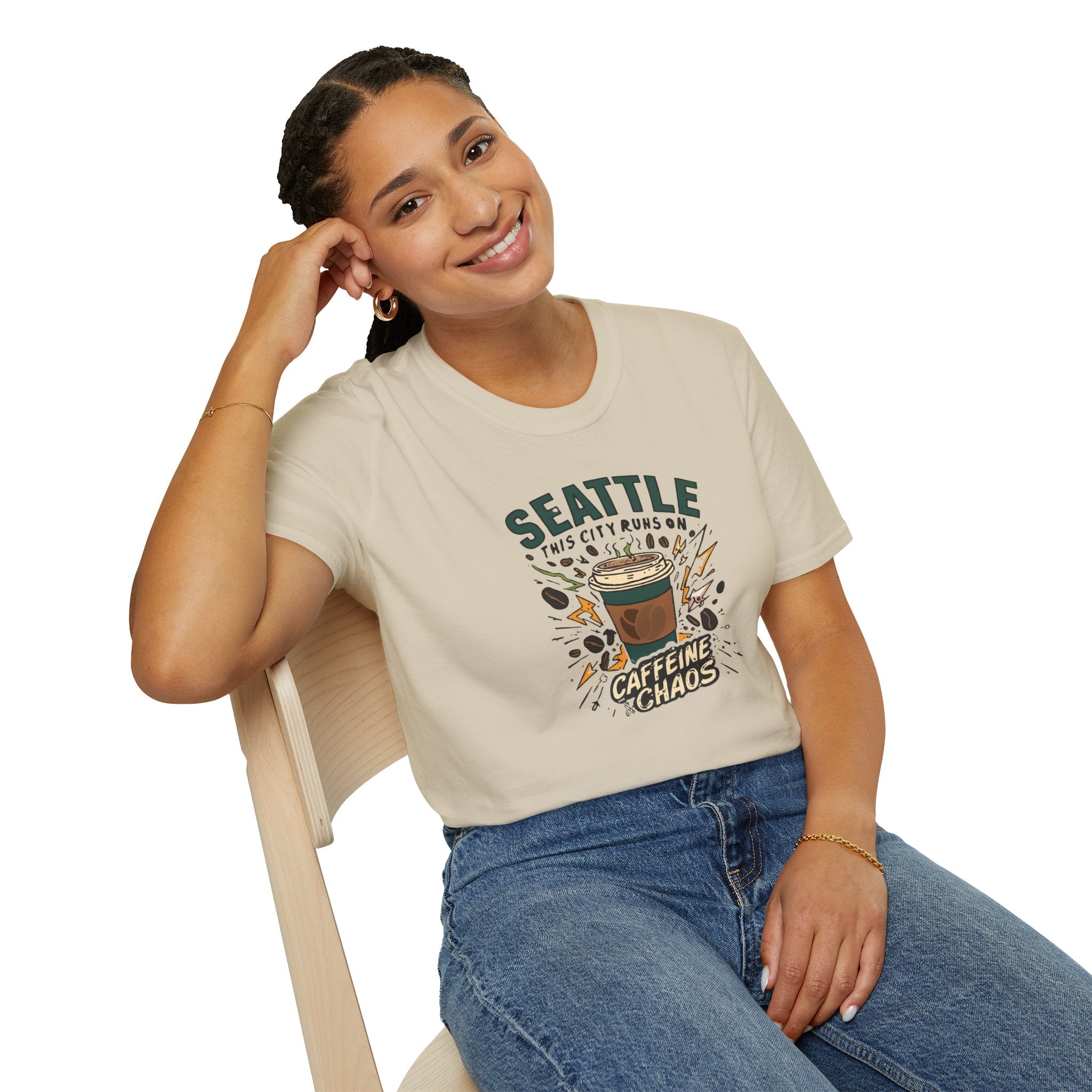 Seattle Caffeine Chaos T-Shirt – This City Runs on Coffee Graphic Tee