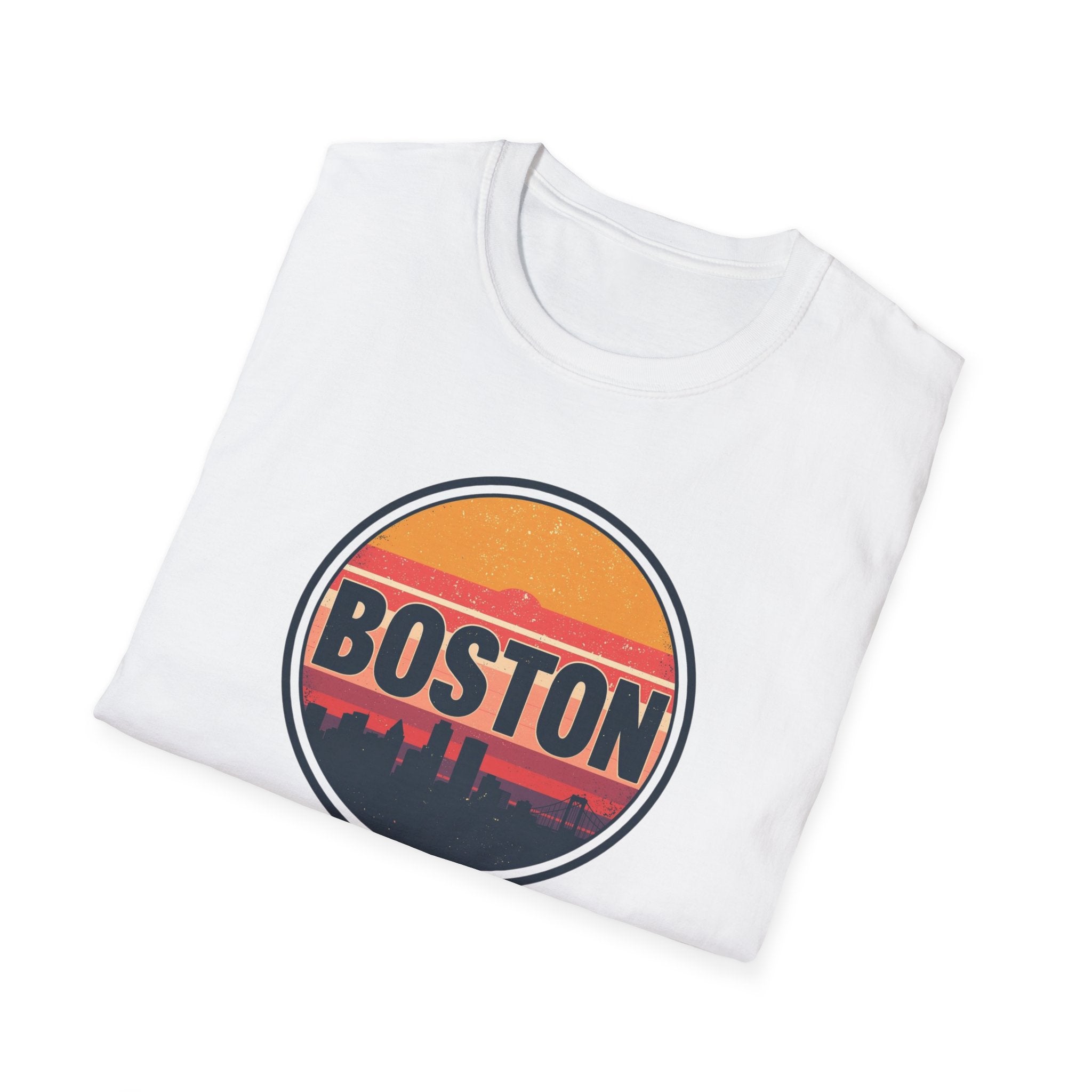 Boston Skyline Circle T‑Shirt — Retro Sunset City Graphic