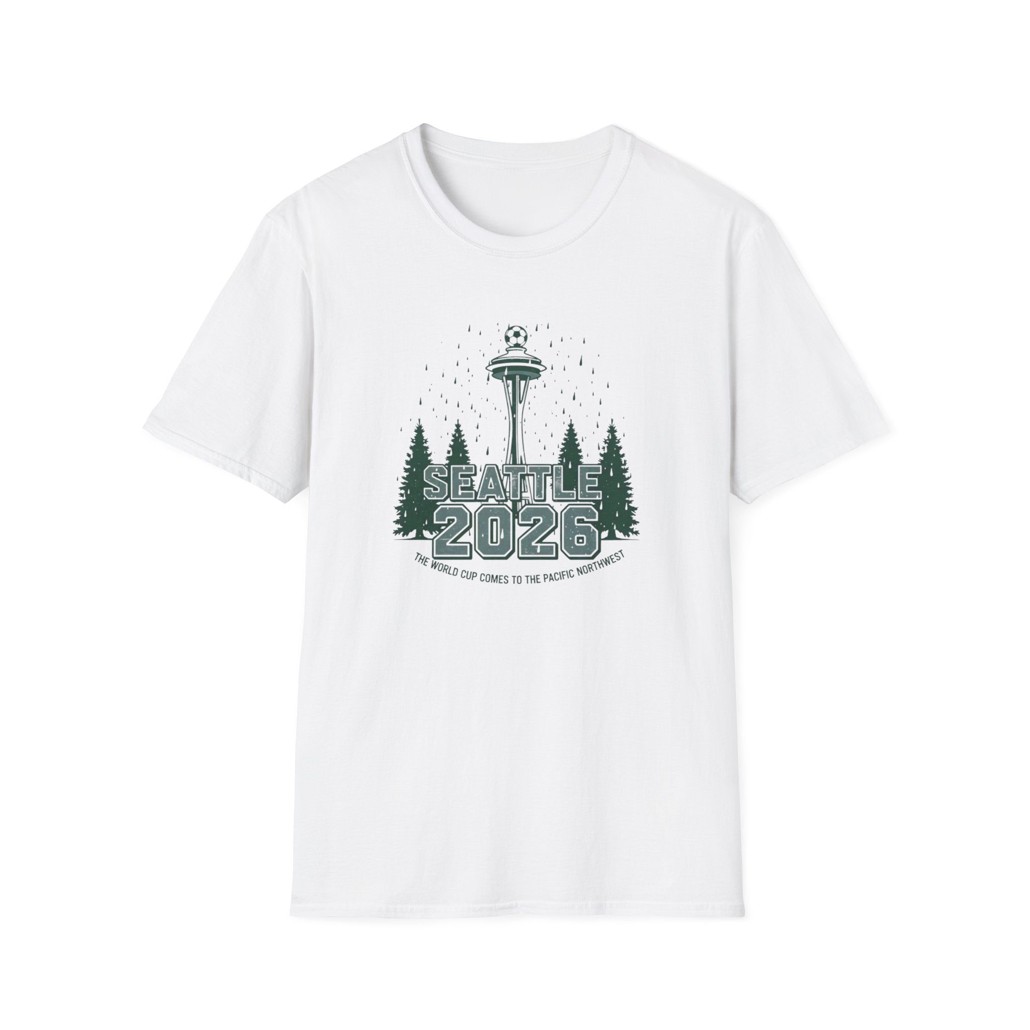 Seattle 2026 Souvenir T-Shirt — Space Needle & Pine Trees Travel Tee