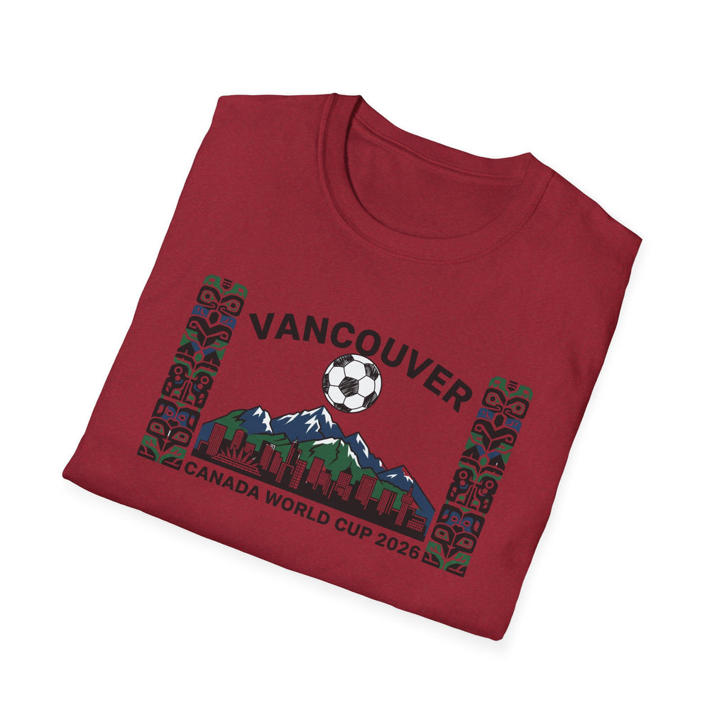 Vancouver Canada World Cup 2026 Soccer T-Shirt — City Skyline & Indigenous Pattern