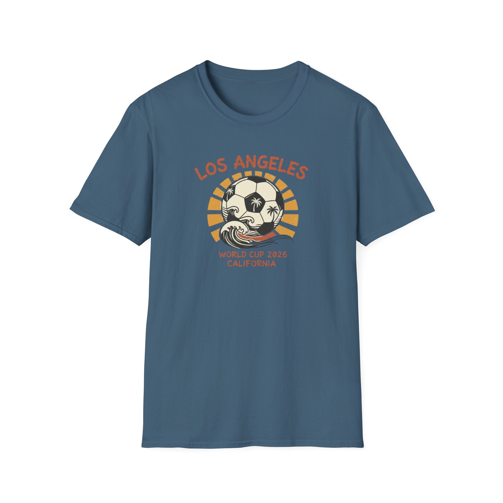 Los Angeles World Cup 2026 Soccer T-Shirt — Retro Sunset Ball Design