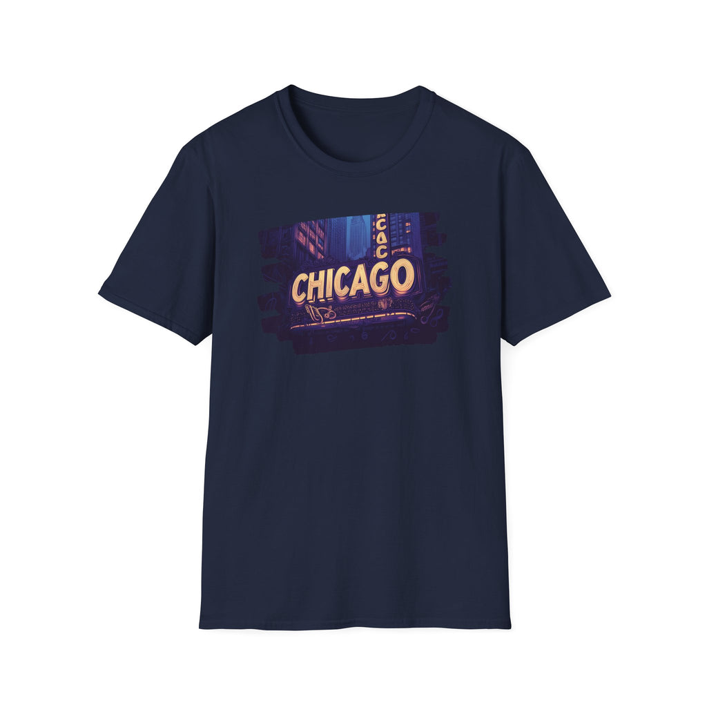 Chicago Neon Sign Brushstroke T-Shirt | City Skyline Typography