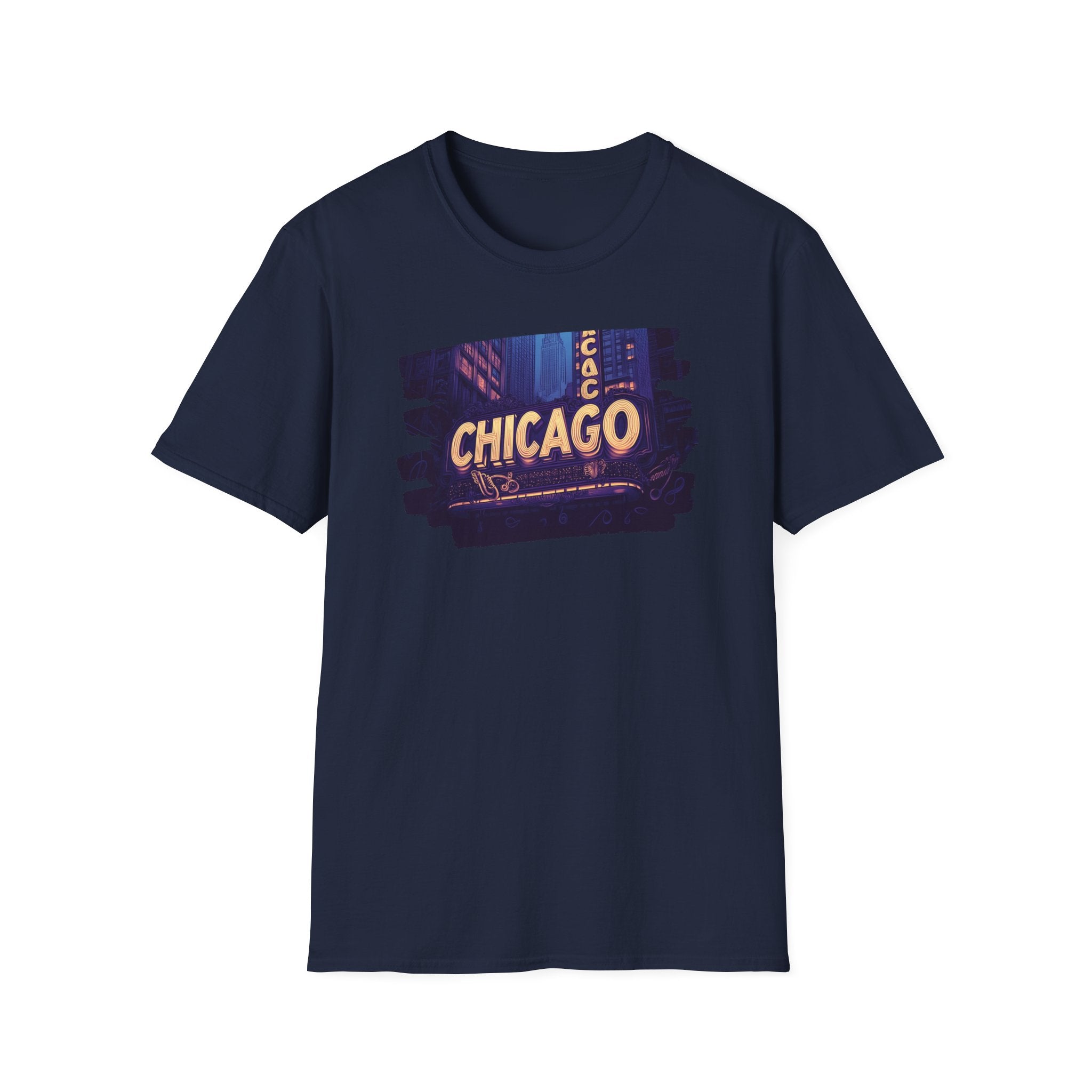 Chicago Neon Sign Brushstroke T-Shirt | City Skyline Typography