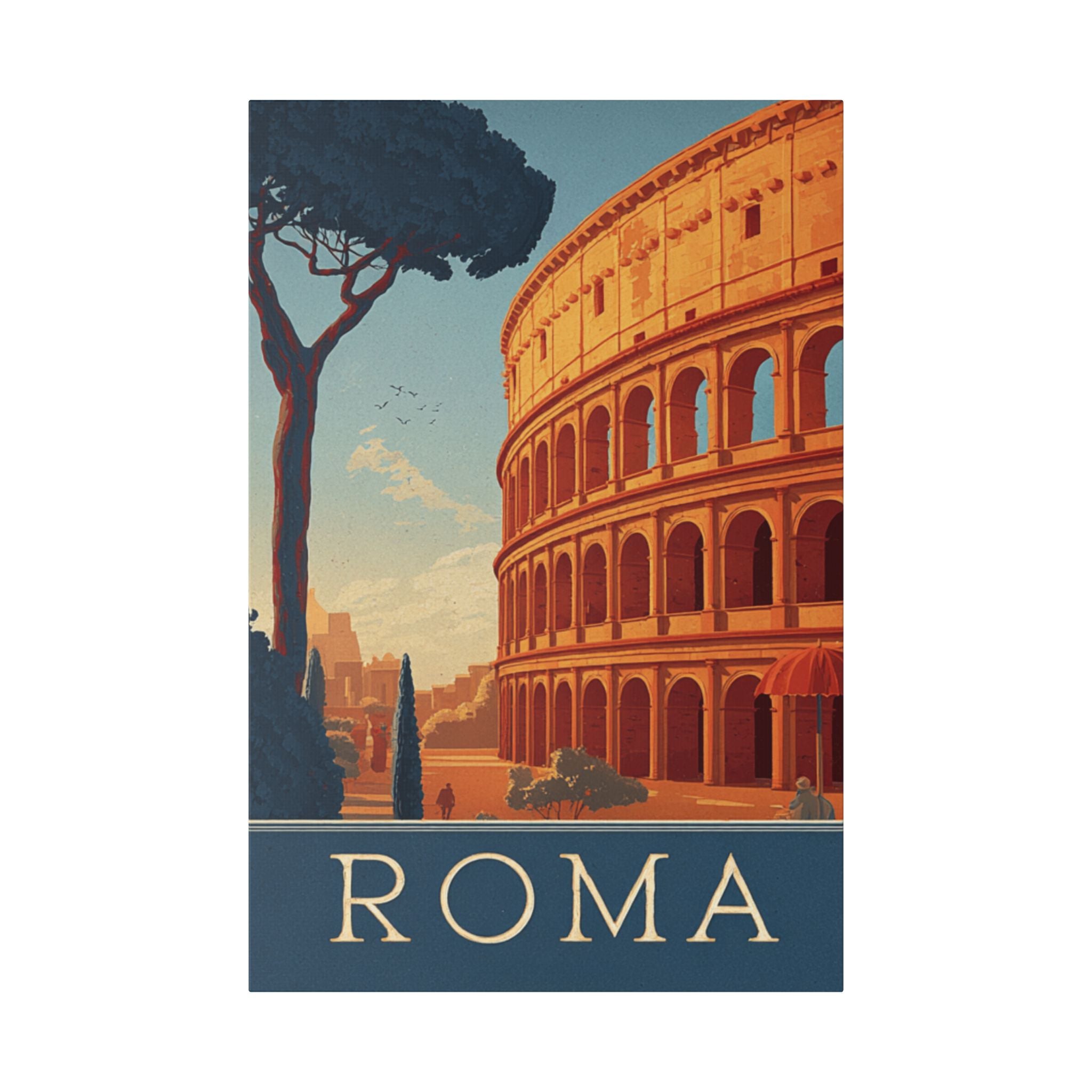 Roma Colosseum Canvas Print — Vintage Travel Poster Wall Art