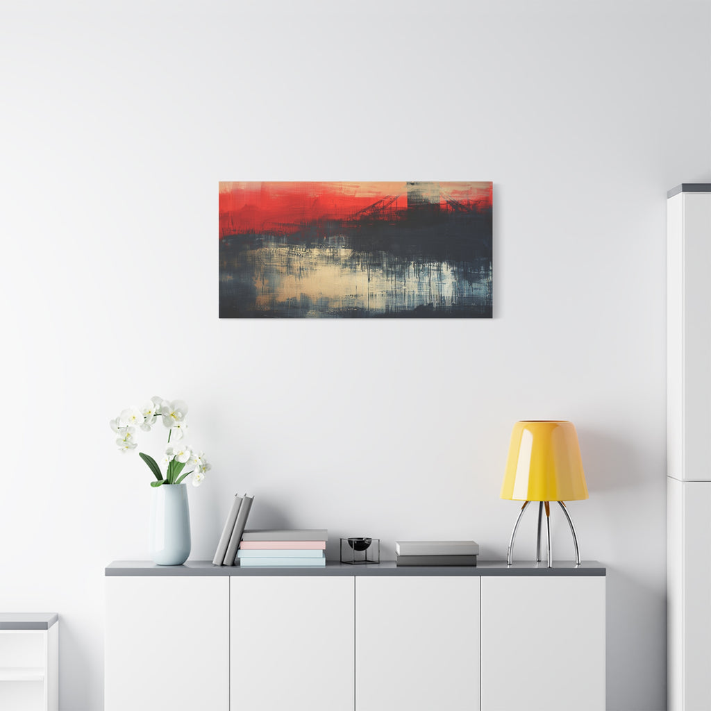 Abstract London Bridge Canvas Wall Art – Red & Navy Stretched Painting