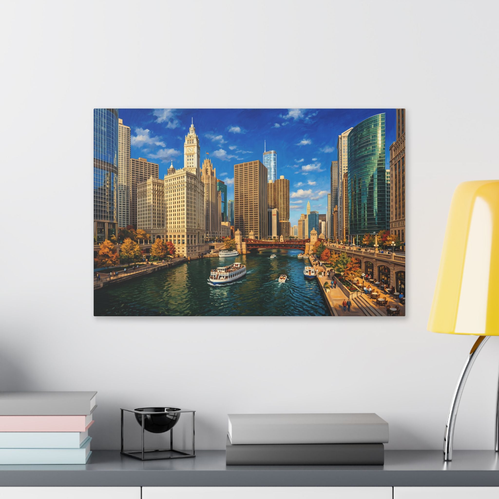 Chicago Riverwalk Canvas Print — Scenic Cityscape Wall Art