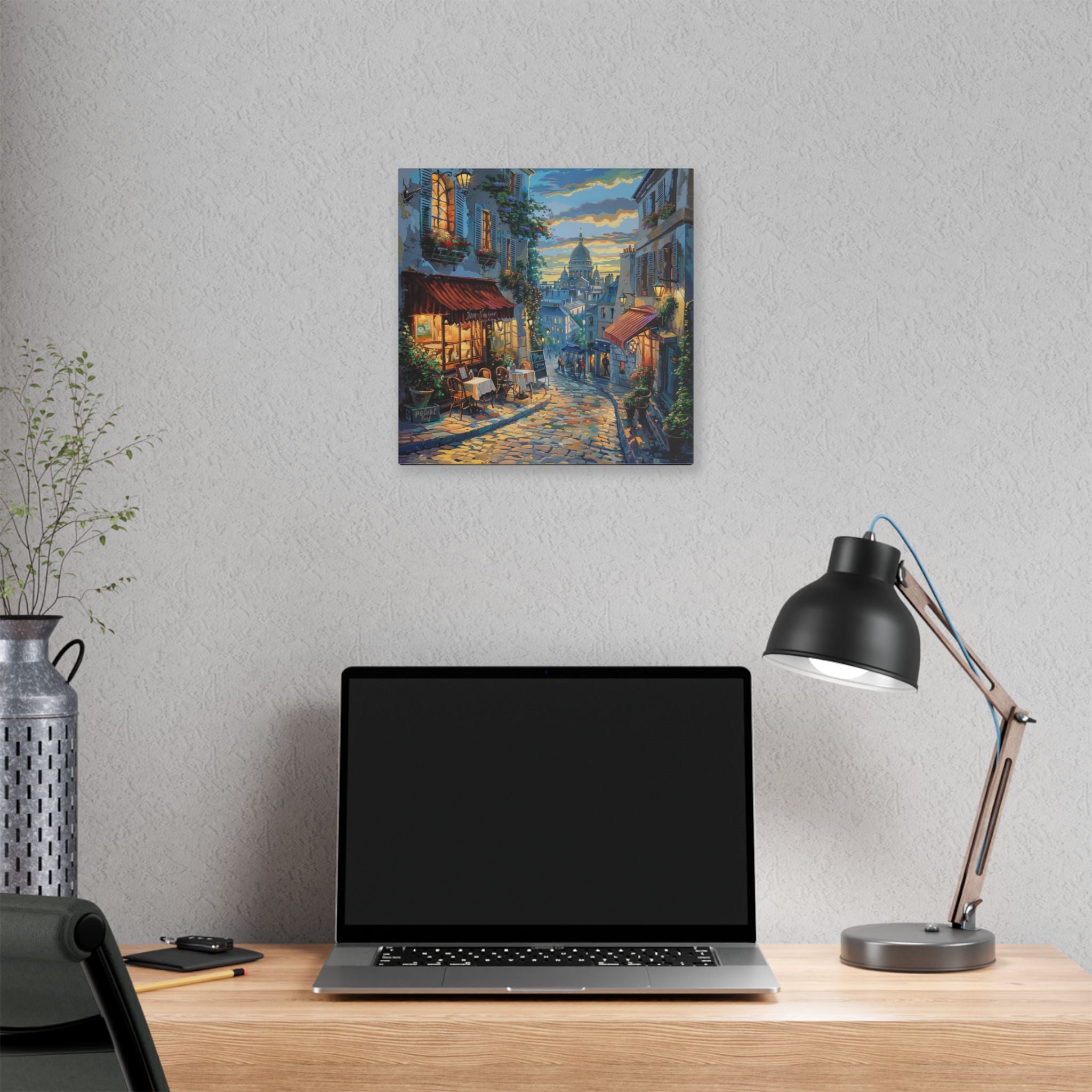 Paris Evening Street Canvas Wall Art — Cozy Café Cityscape Stretched Canvas