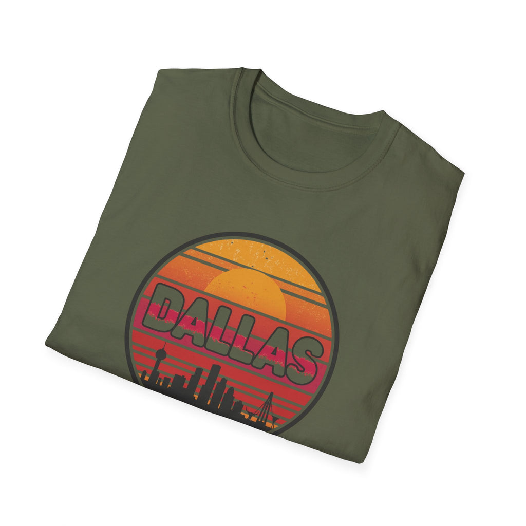 Dallas Sunset Skyline T‑Shirt — Retro Cityscape Tee