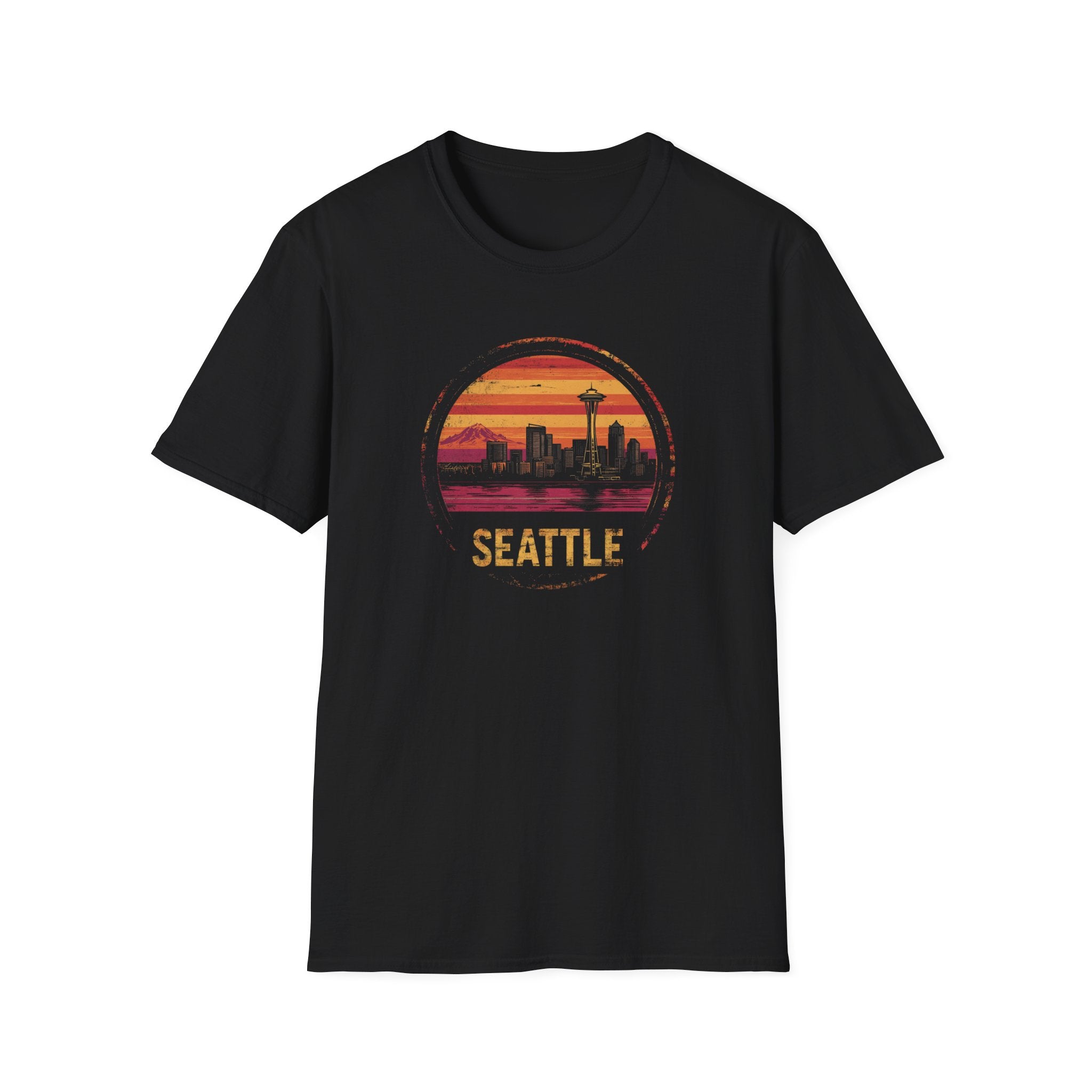 Seattle Sunset Skyline T-Shirt — Retro Vintage City Travel Tee