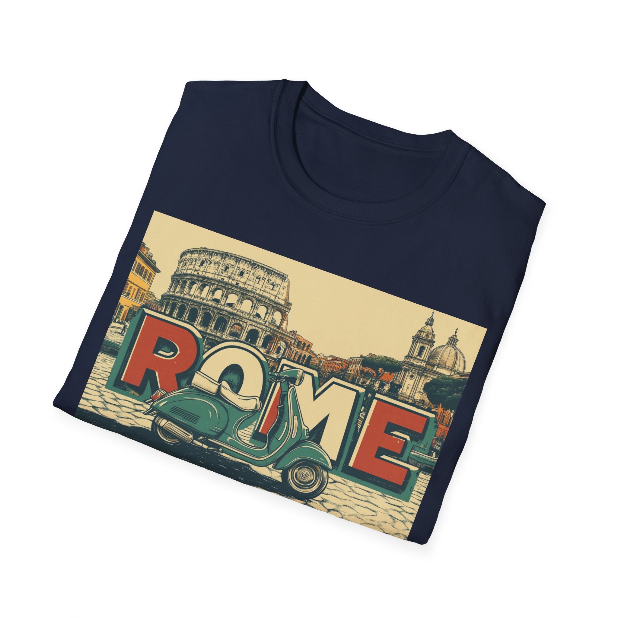 Rome Vintage Scooter T-Shirt | Colosseum Travel Postcard Design