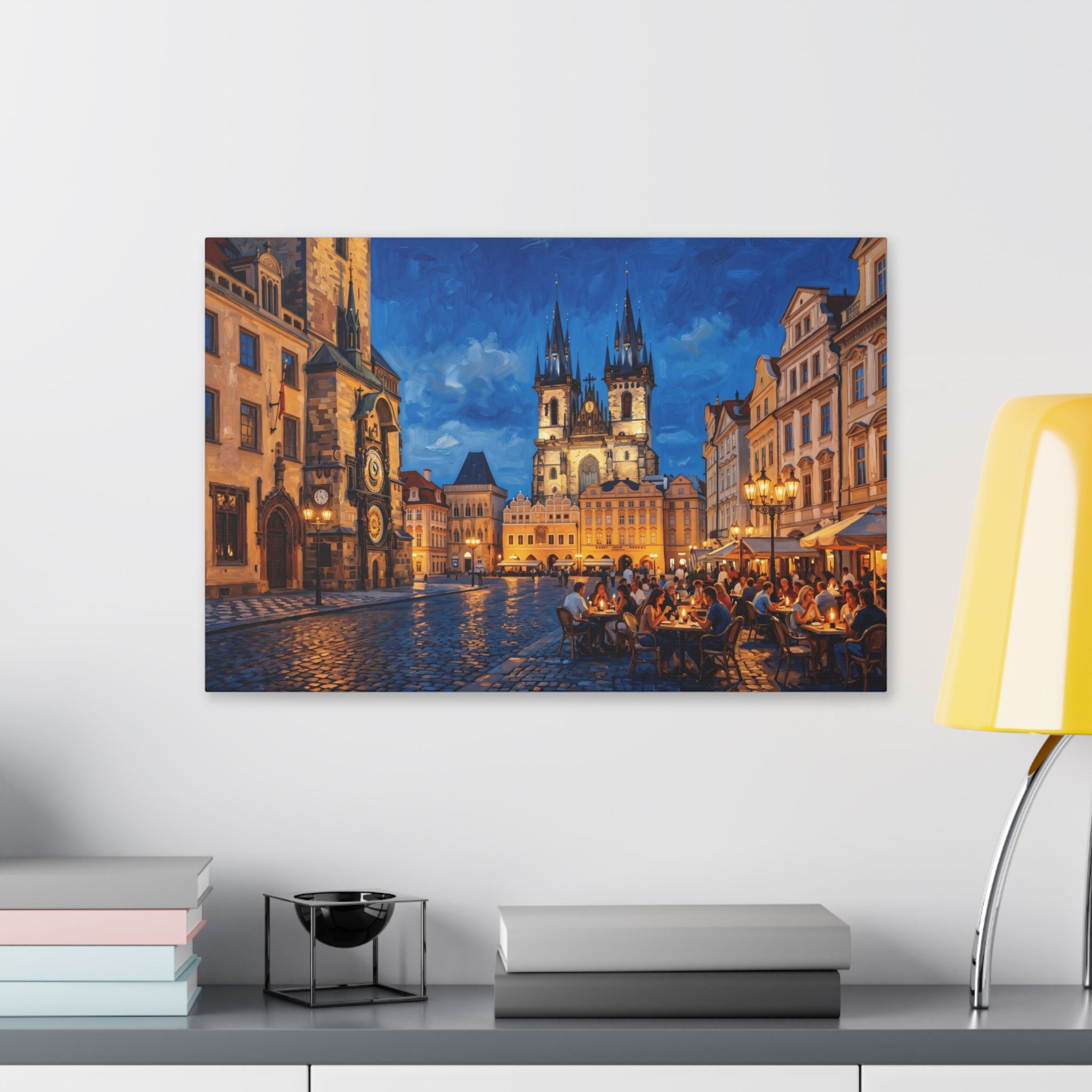 Prague Old Town Square Canvas Print — Nighttime European Cityscape Wall Art