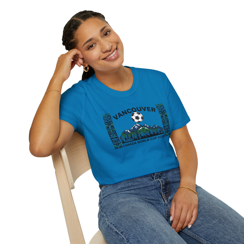 Vancouver Canada World Cup 2026 Soccer T-Shirt — City Skyline & Indigenous Pattern
