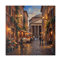 Romantic European Street Canvas — Evening Cafe by the Pantheon
