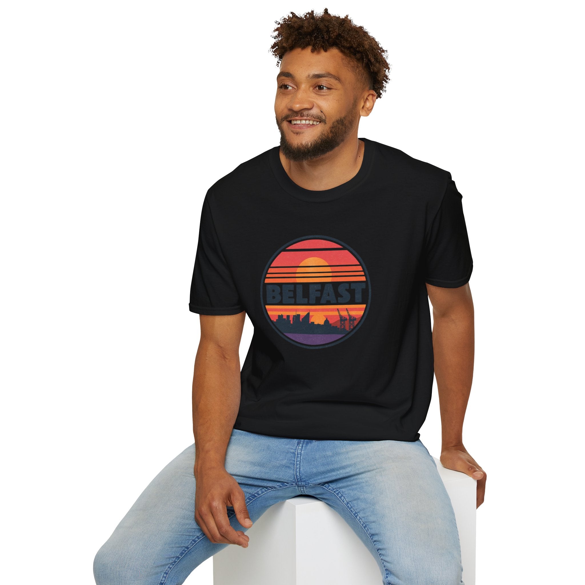 Belfast Sunset T-Shirt — Retro Skyline Graphic Tee