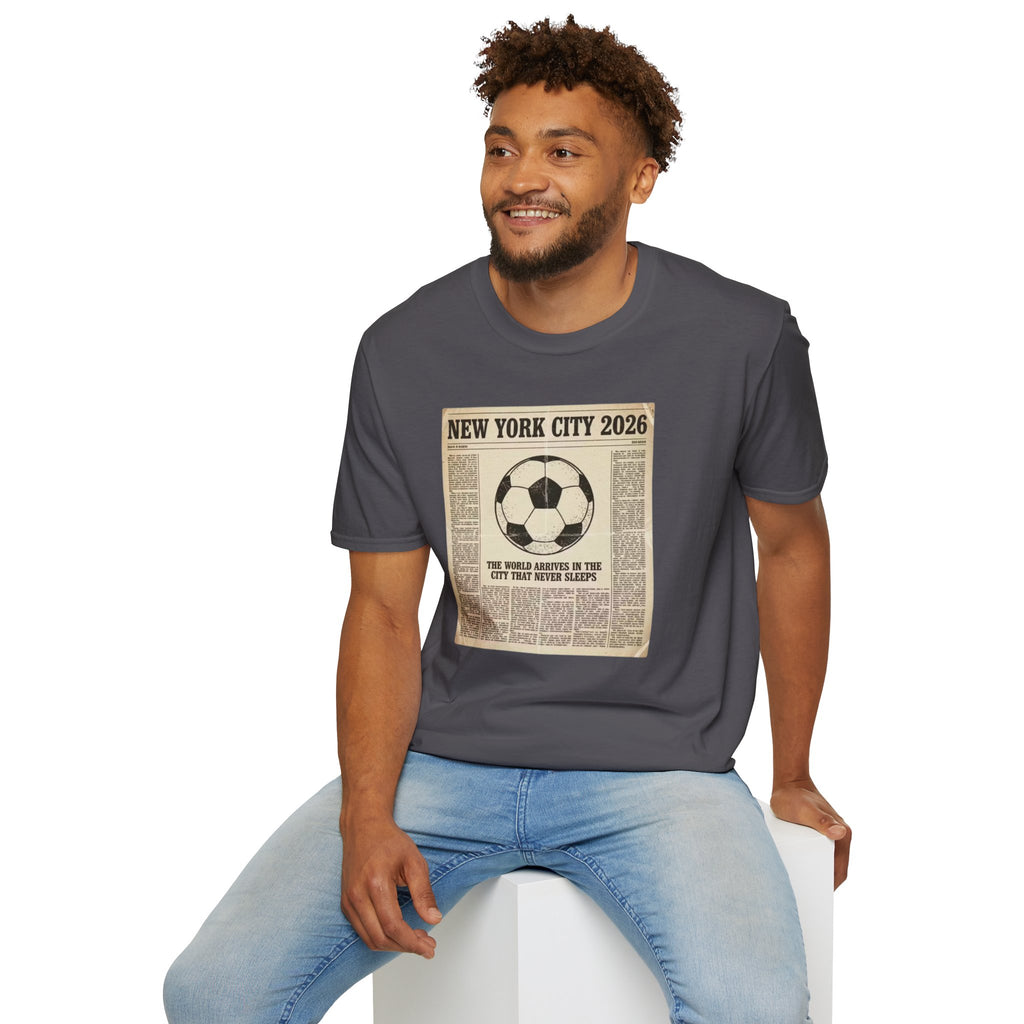 Soccer Newspaper T-Shirt — New York City 2026 Vintage Soccer Tee
