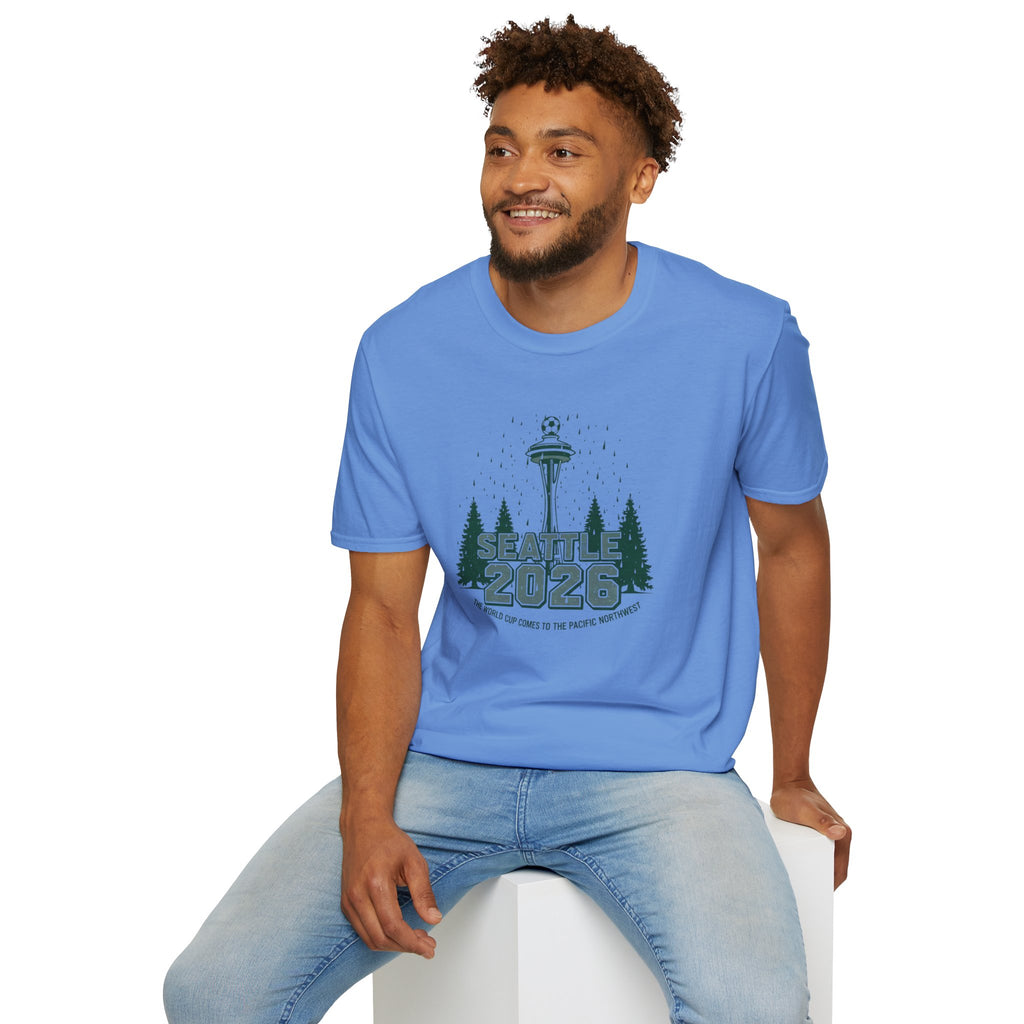 Seattle 2026 Souvenir T-Shirt — Space Needle & Pine Trees Travel Tee