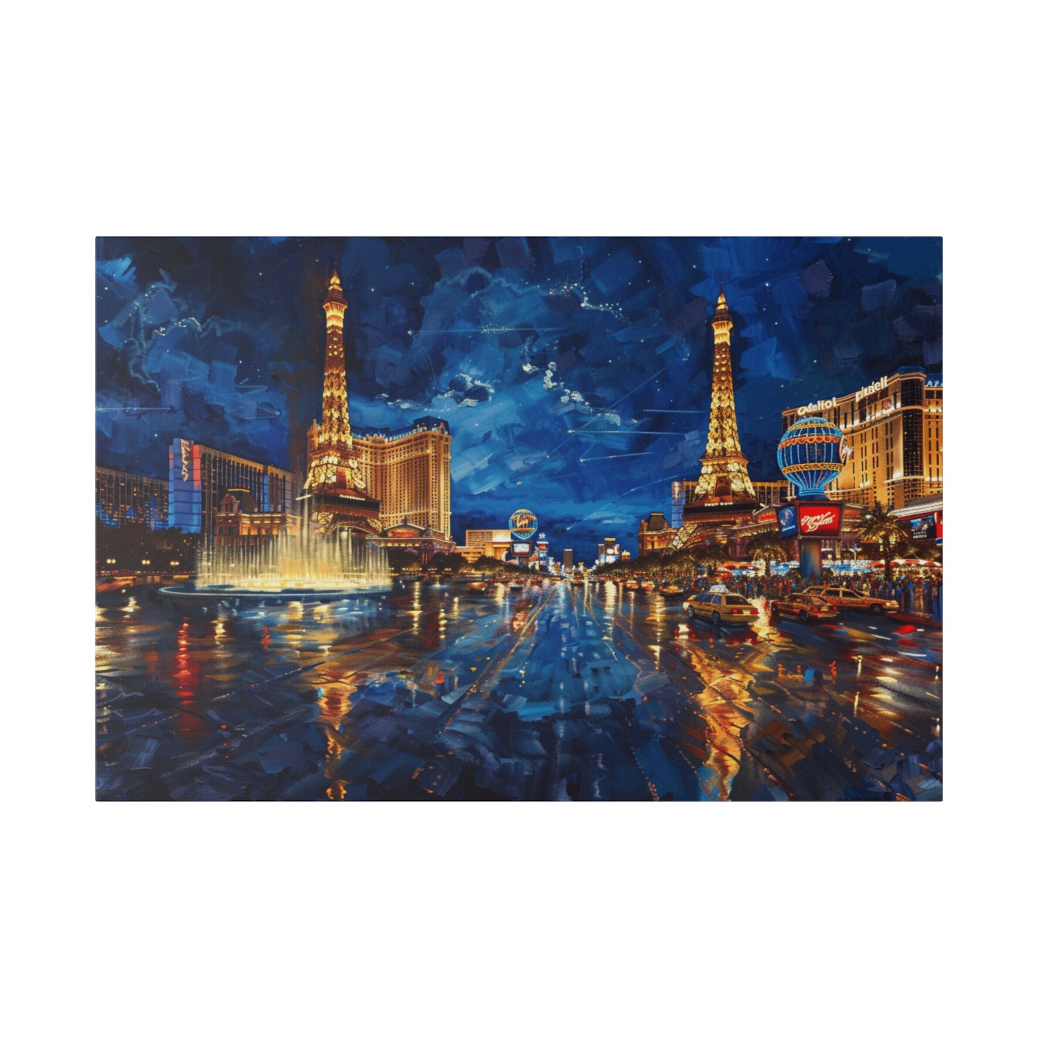 Las Vegas Night Skyline Canvas Wall Art – Illuminated Strip Reflection