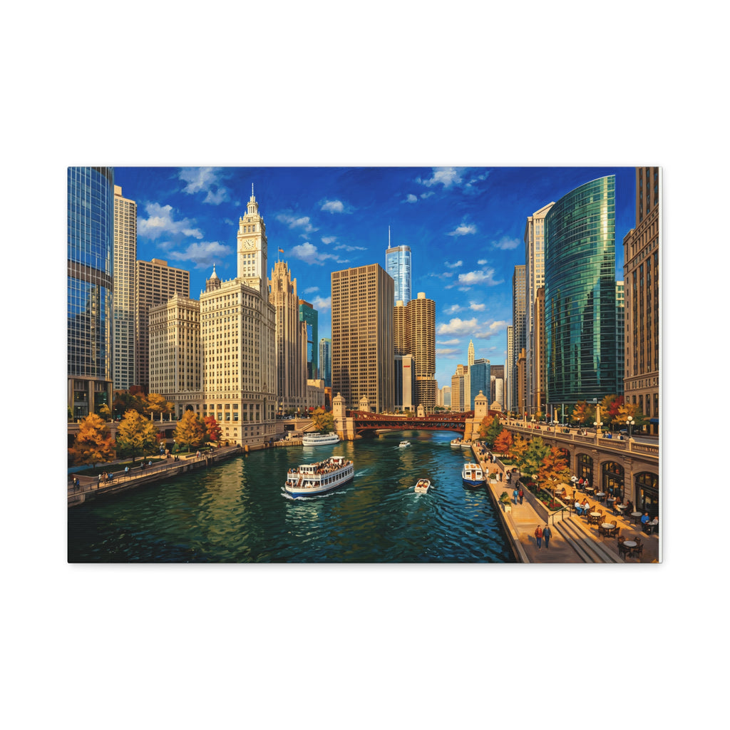 Chicago Riverwalk Canvas Print — Scenic Cityscape Wall Art