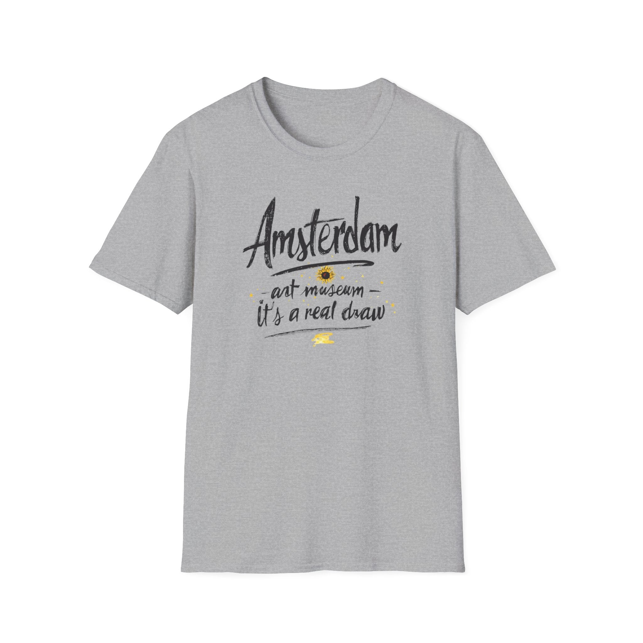 Amsterdam Art Museum T-Shirt — "Amsterdam" Script Graphic with "art museum — it’s a real draw"