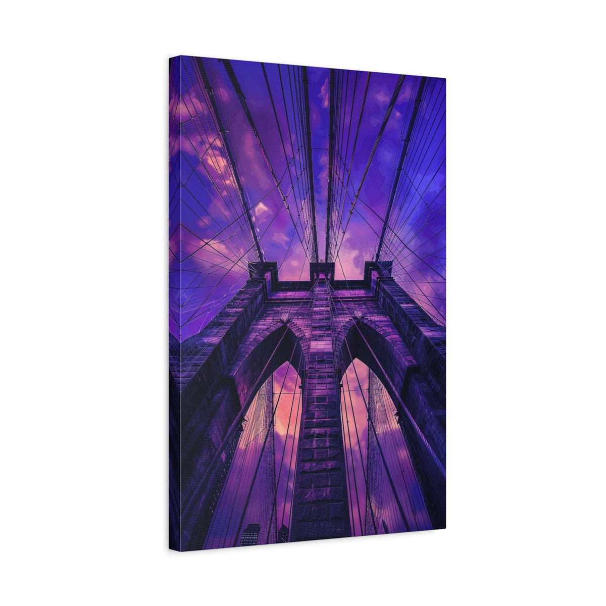 Brooklyn Bridge Sunset Canvas — Purple Sky Stretched Wall Art
