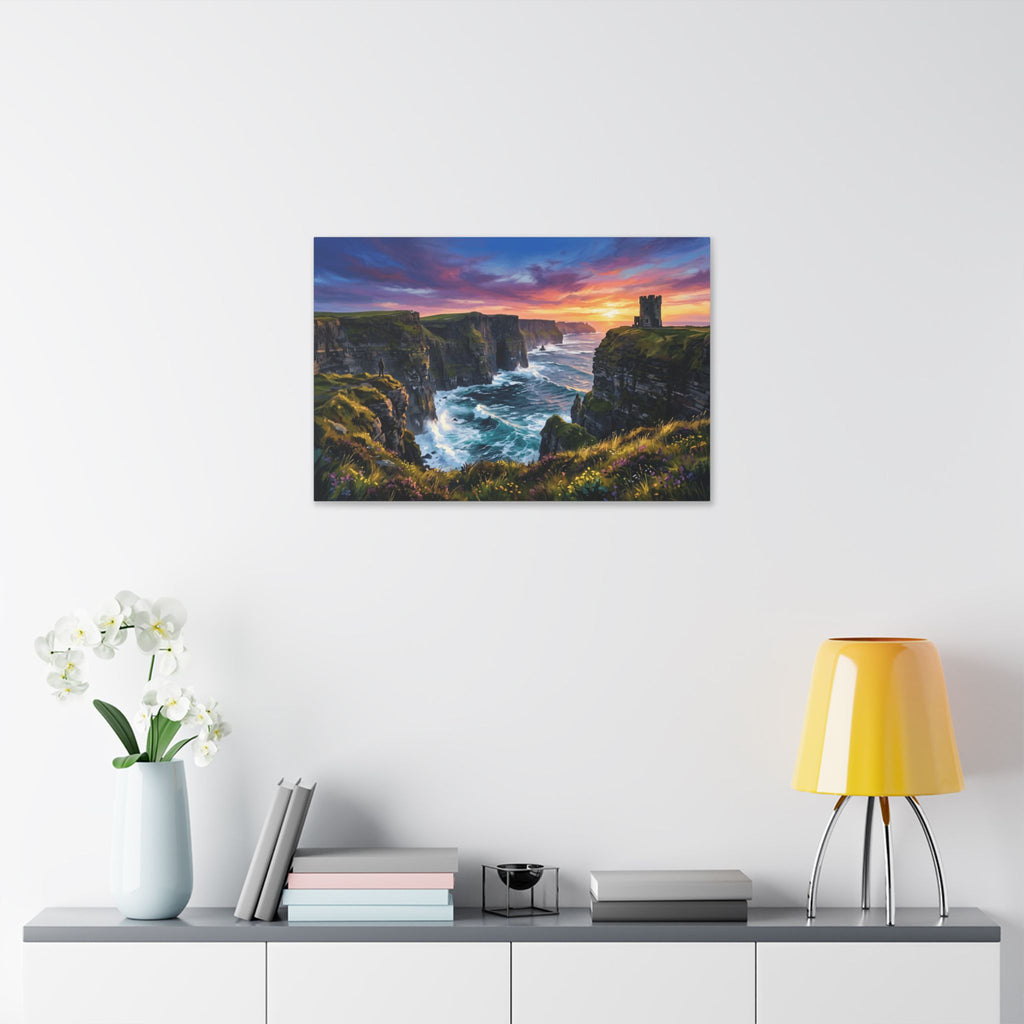 Cliffs of Moher - Ireland - Sunset Canvas Wall Art — Dramatic Coastal Landscape Stretched Canvas