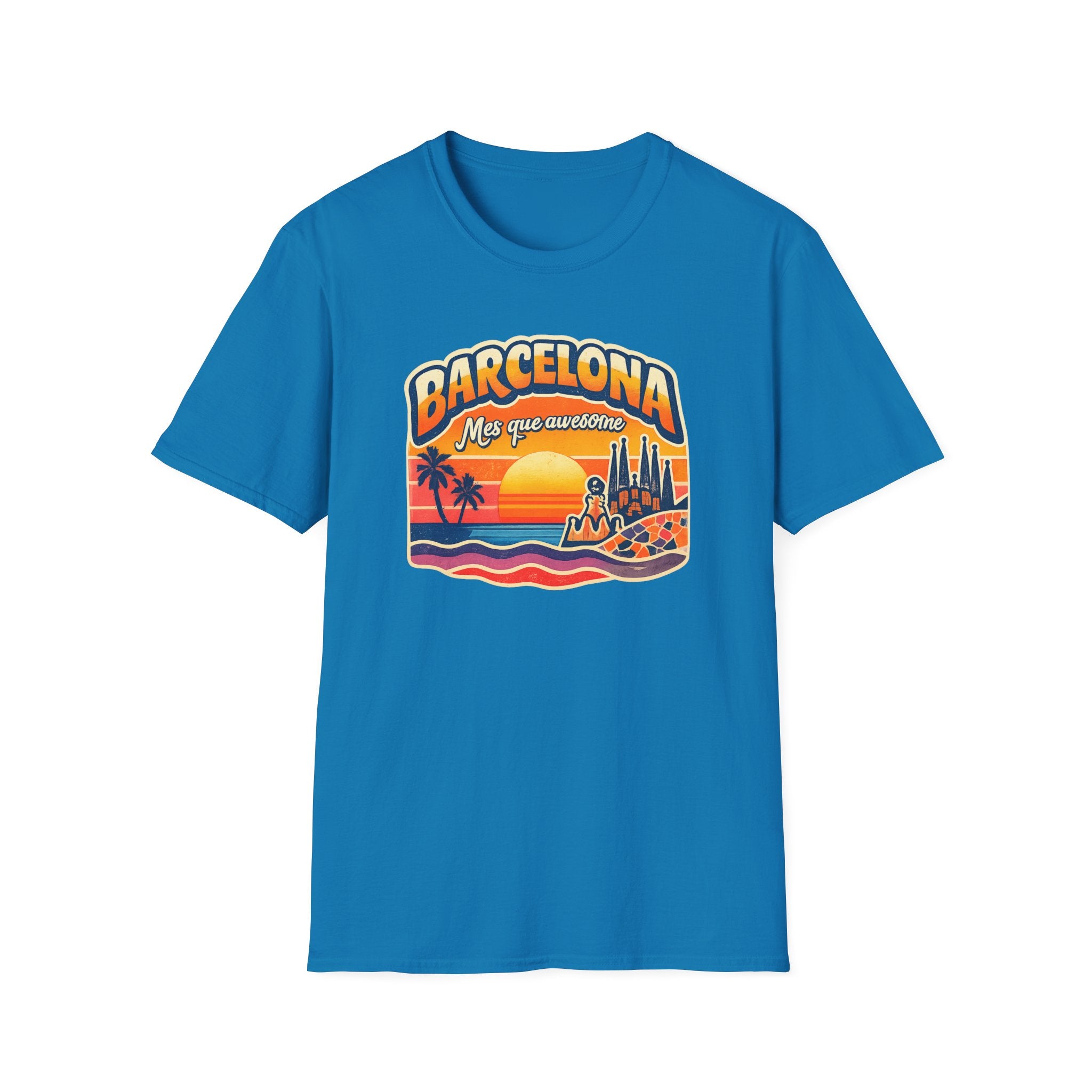 Barcelona Sunset Graphic T-Shirt — "Barcelona Más que un sueño" Vintage Beach Tee