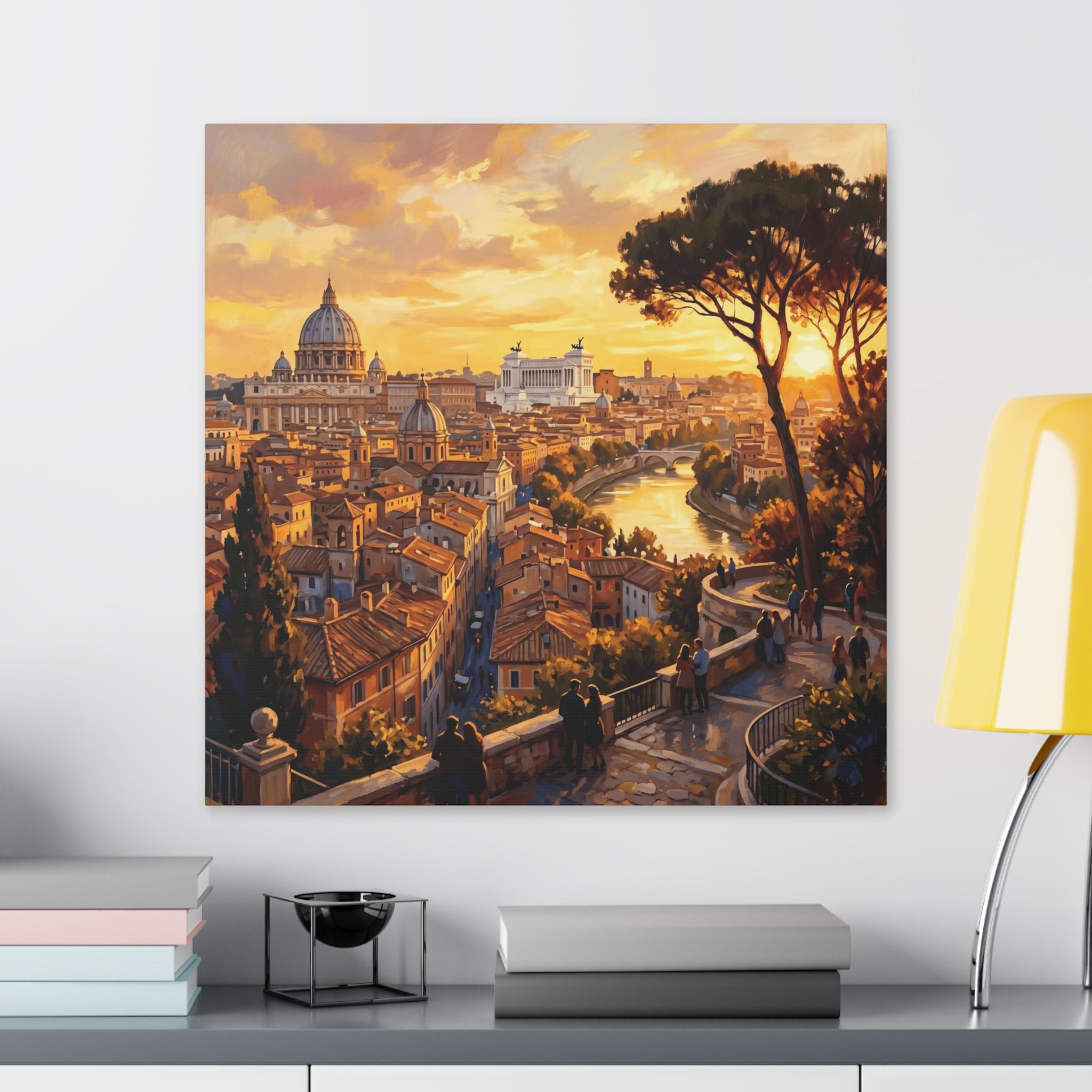 Rome Sunset Stretched Canvas – Scenic Cityscape Wall Art