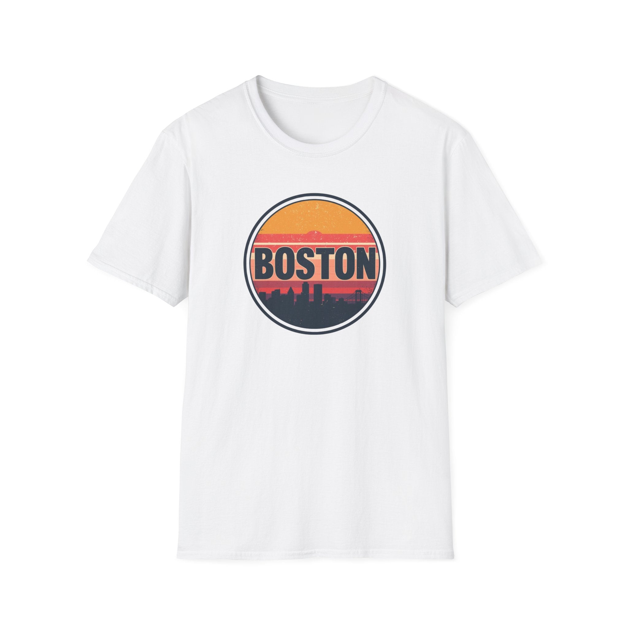 Boston Skyline Circle T‑Shirt — Retro Sunset City Graphic