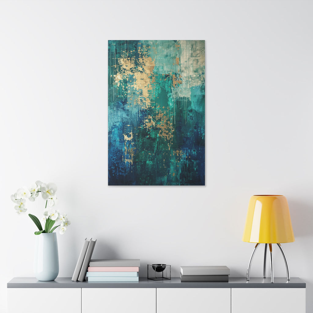 Abstract Teal & Gold Canvas Art  inspired by Vienna – Modern Stretched Wall Art