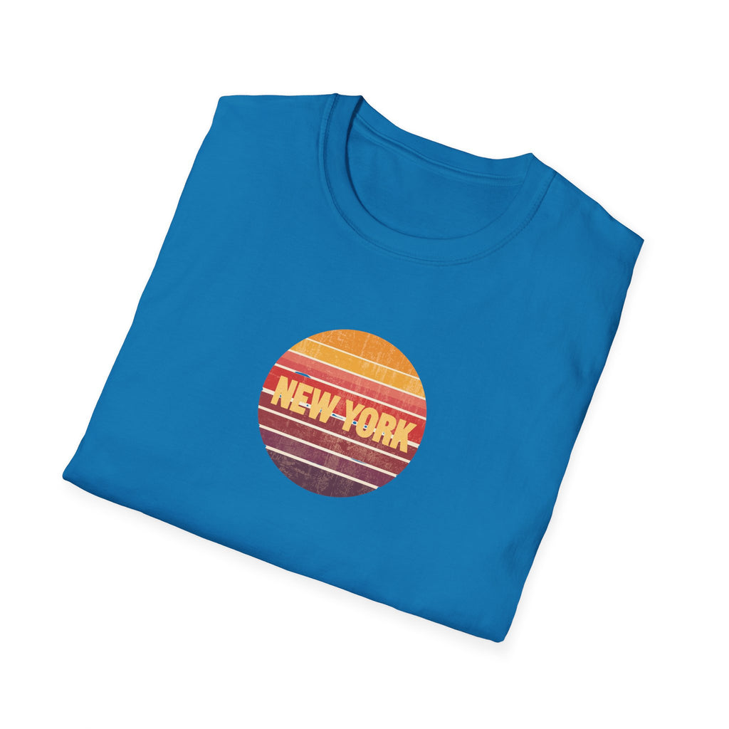 Retro Sunset New York T-Shirt | Vintage Striped City Graphic