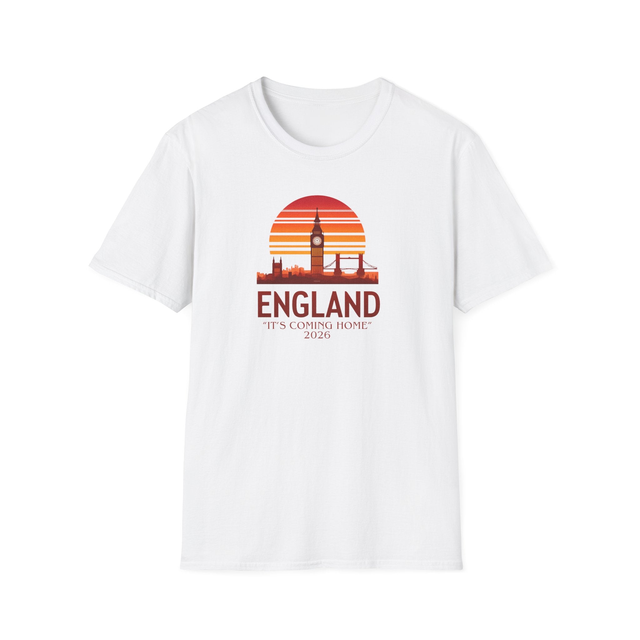 England Skyline World Cup 2026 T‑Shirt — "England It's Coming Home" Retro Sunset Tee