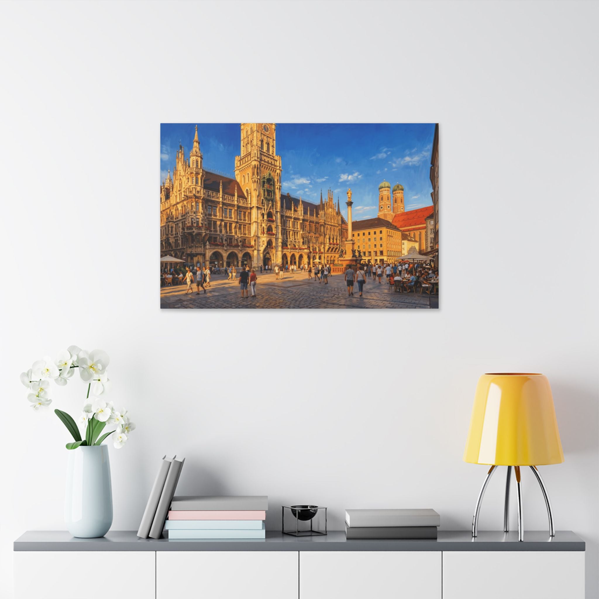 Munich Marienplatz Canvas Wall Art – European Cityscape Stretched Canvas