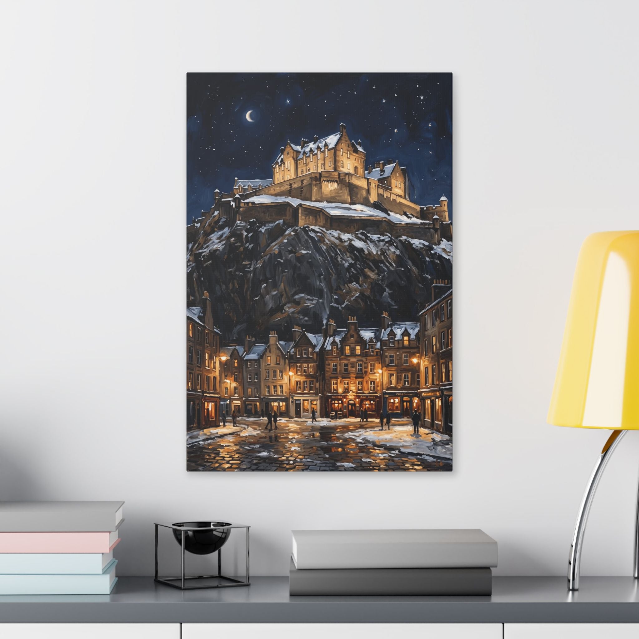 Edinburgh Castle at Night – Winter Stretched Canvas Wall Art