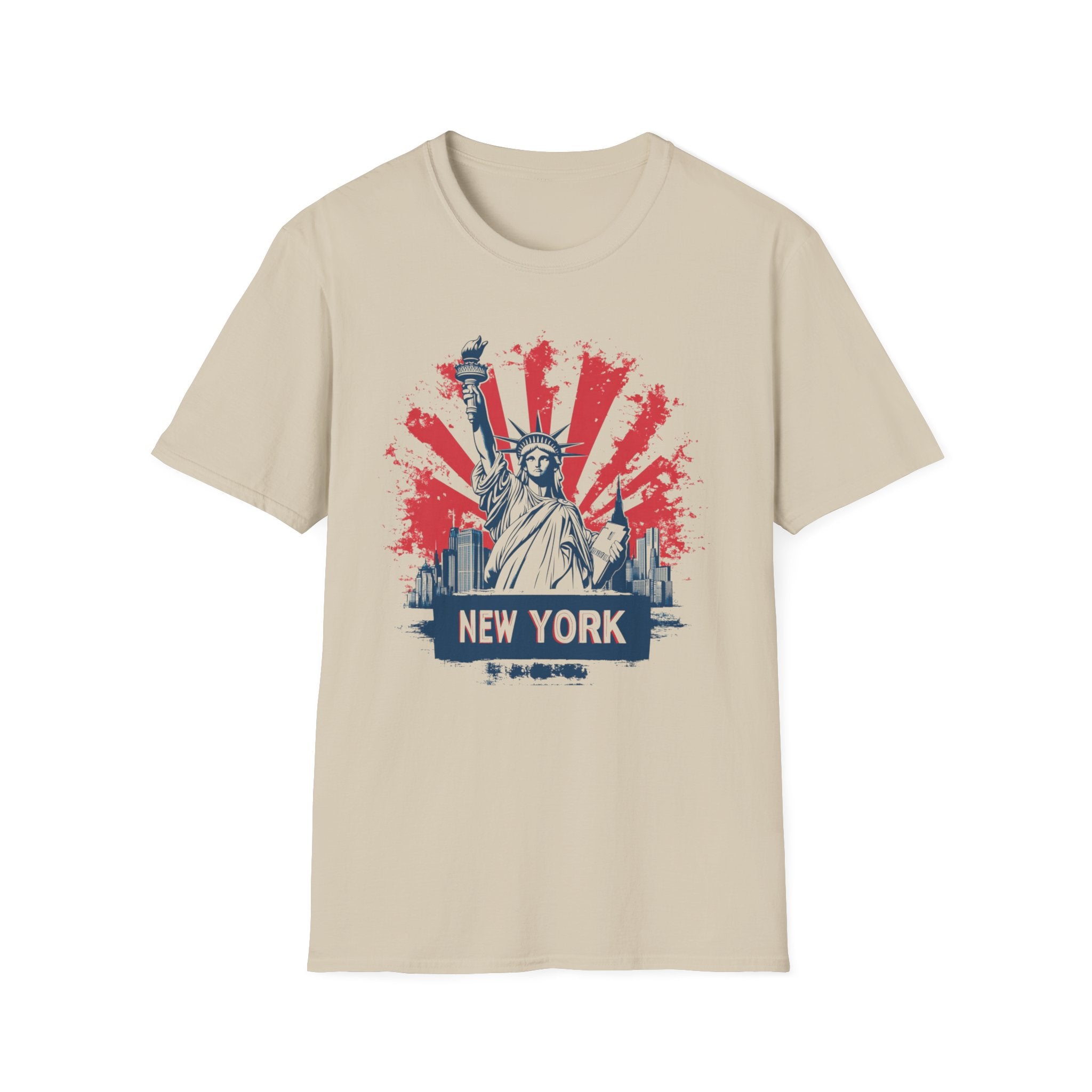 Statue of Liberty New York T-Shirt | City Skyline, Red Rays Graphic