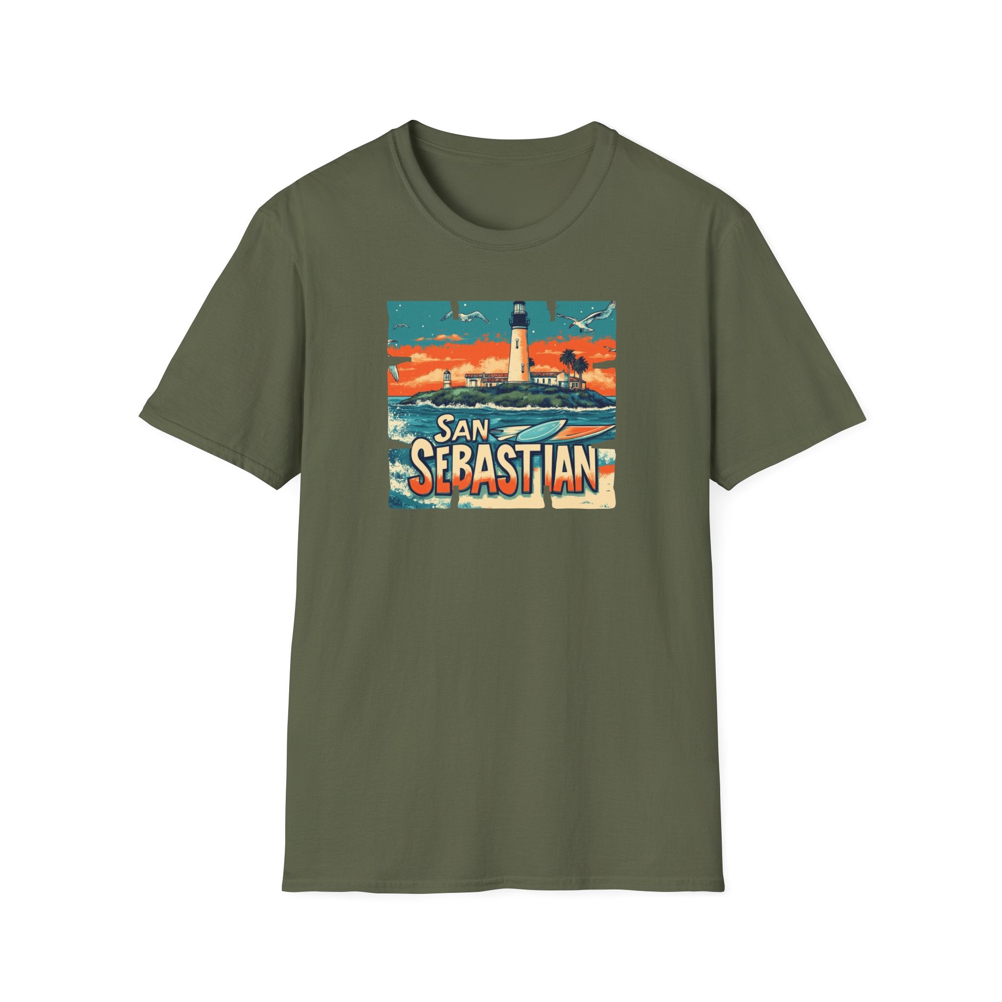 San Sebastian Lighthouse Vintage Poster T-Shirt | Coastal Travel Tee
