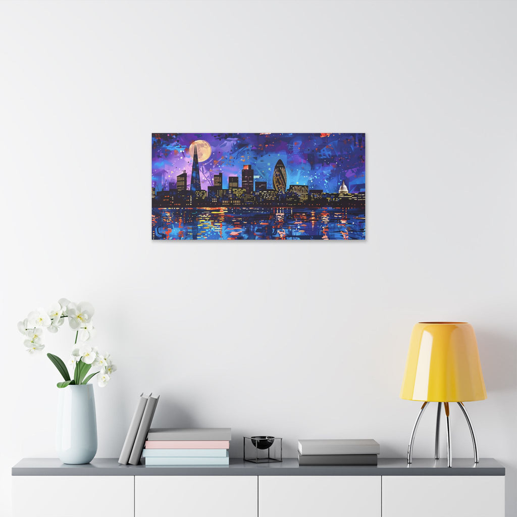 London Skyline Canvas Print – Vibrant Night Cityscape Stretched Wall Art