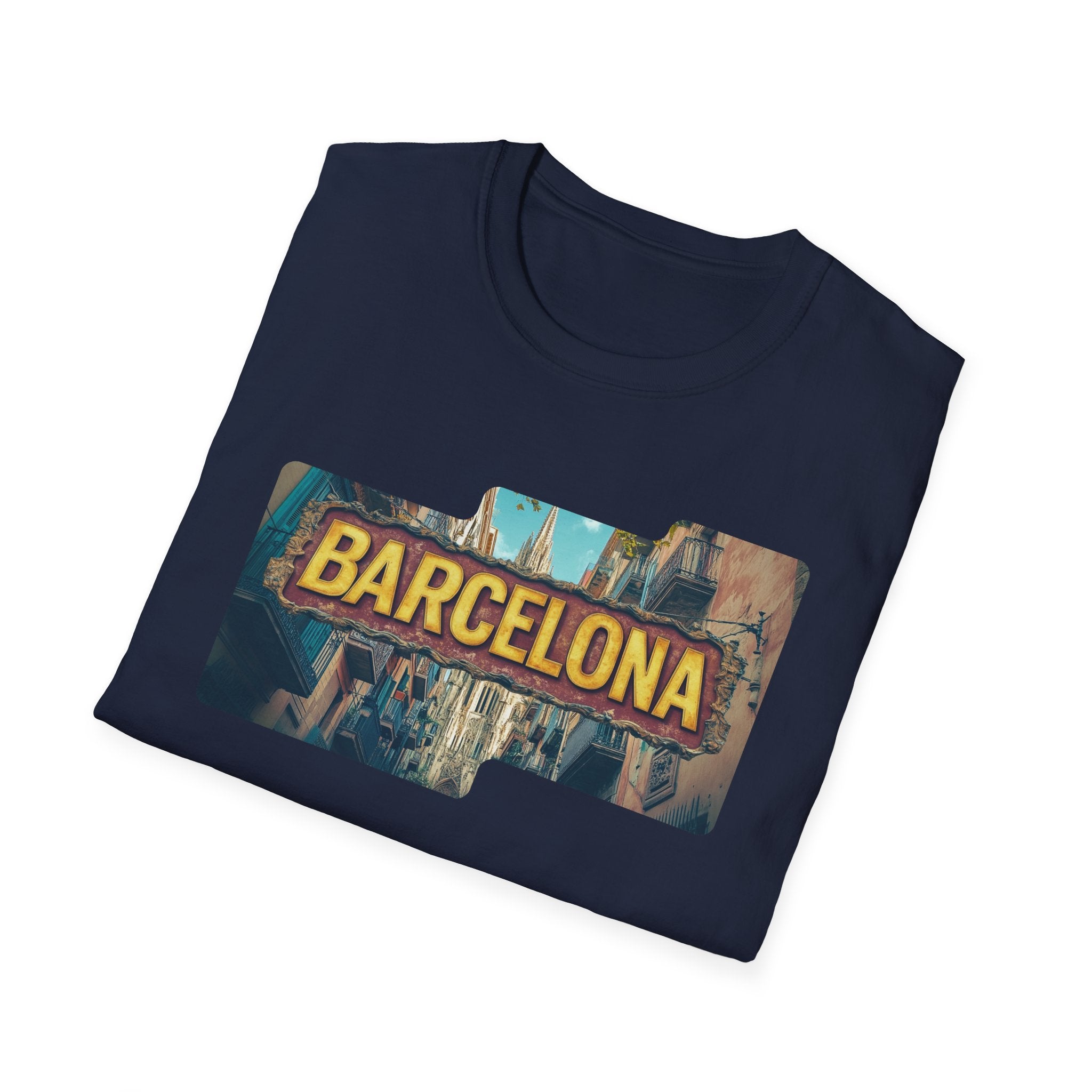 Barcelona Cityscape T-Shirt | Vintage Sign Travel Tee