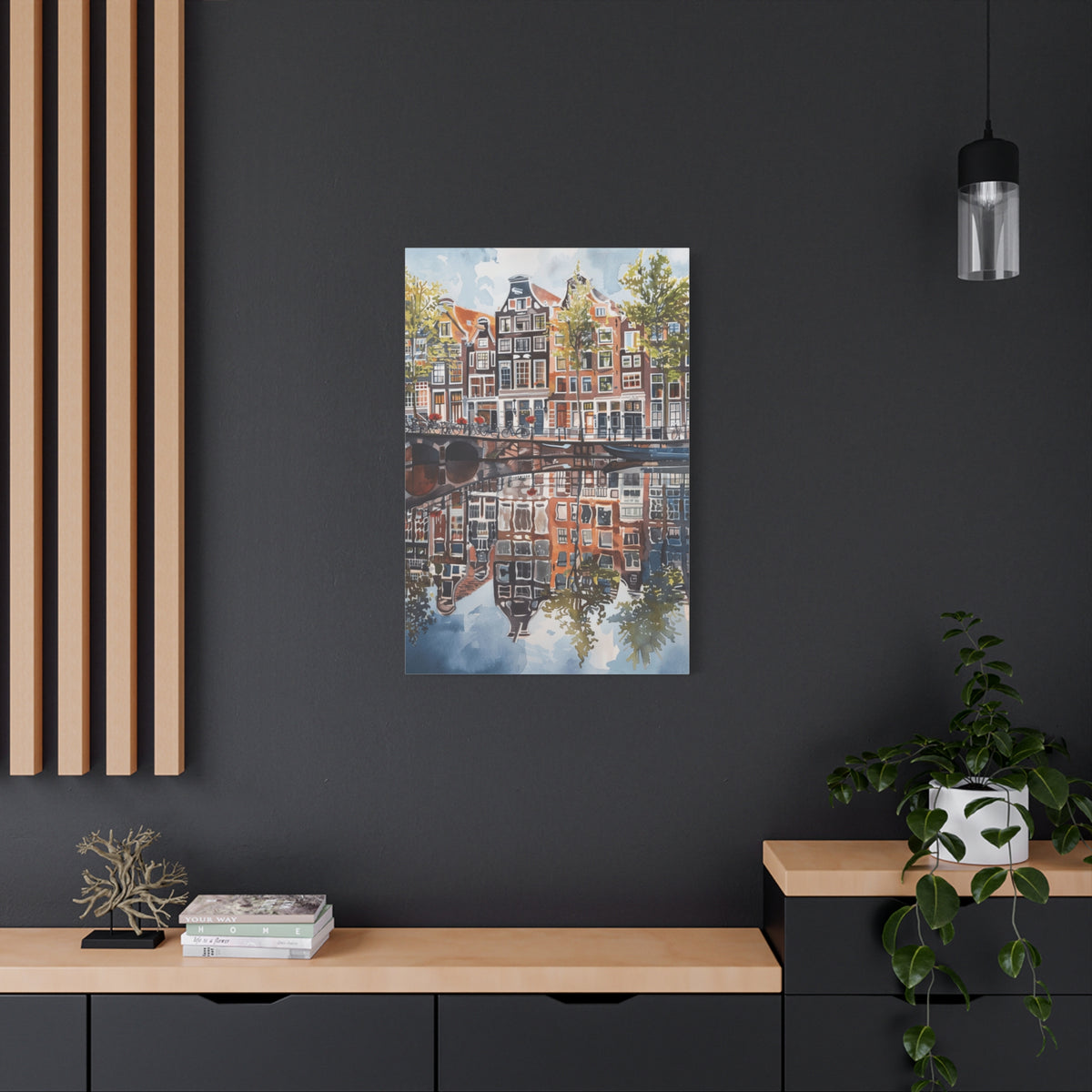 Amsterdam Canal Reflection Canvas Print — European Cityscape Wall Art
