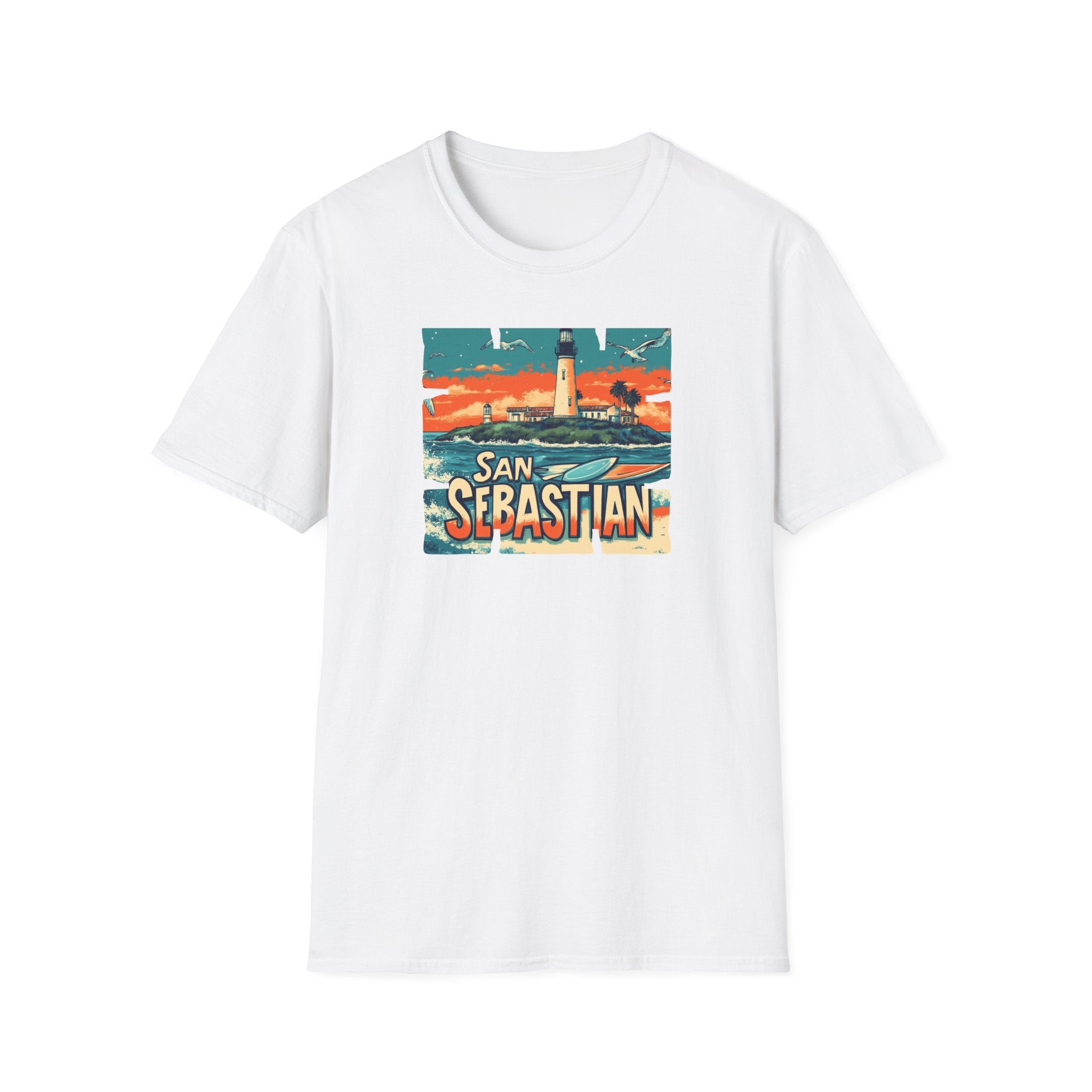 San Sebastian Lighthouse Vintage Poster T-Shirt | Coastal Travel Tee