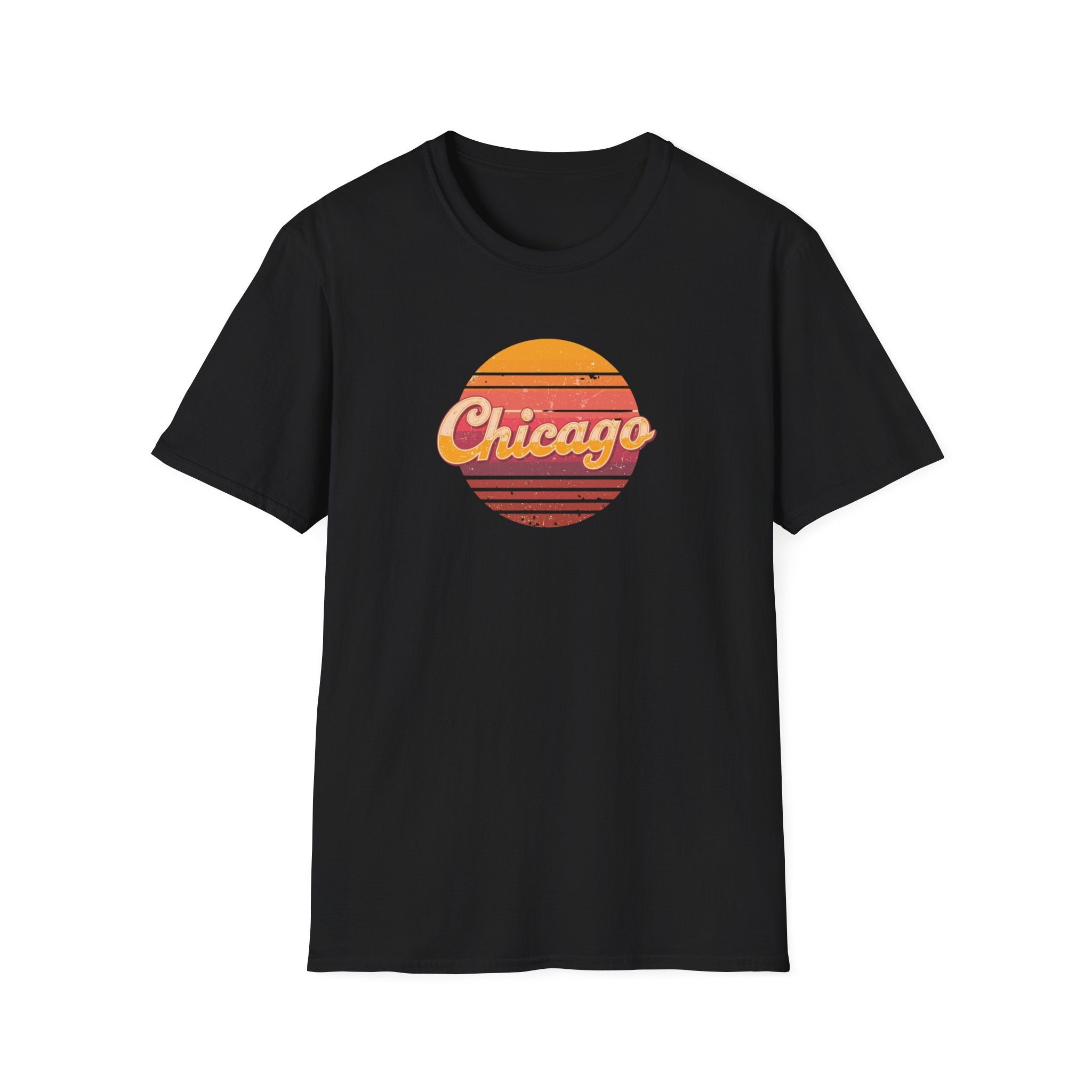 Chicago Retro Sunset T-Shirt | Vintage City Script Shirt