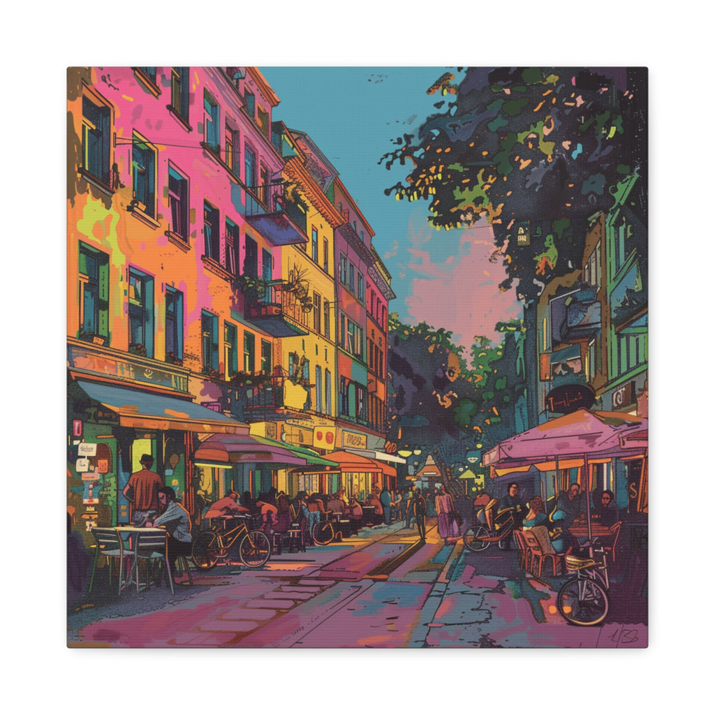 Berlin Kreuzberg neighbourhood - Vibrant European Street Cafe Canvas
