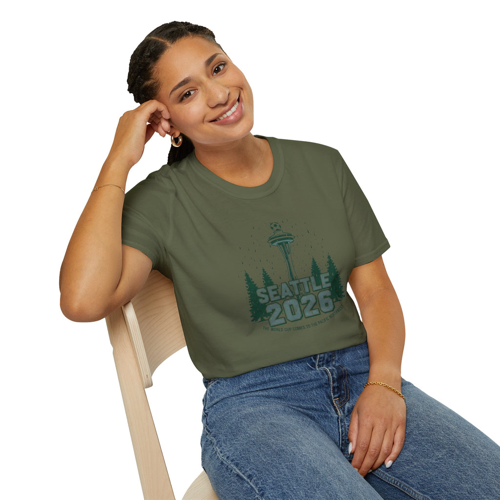 Seattle 2026 Souvenir T-Shirt — Space Needle & Pine Trees Travel Tee